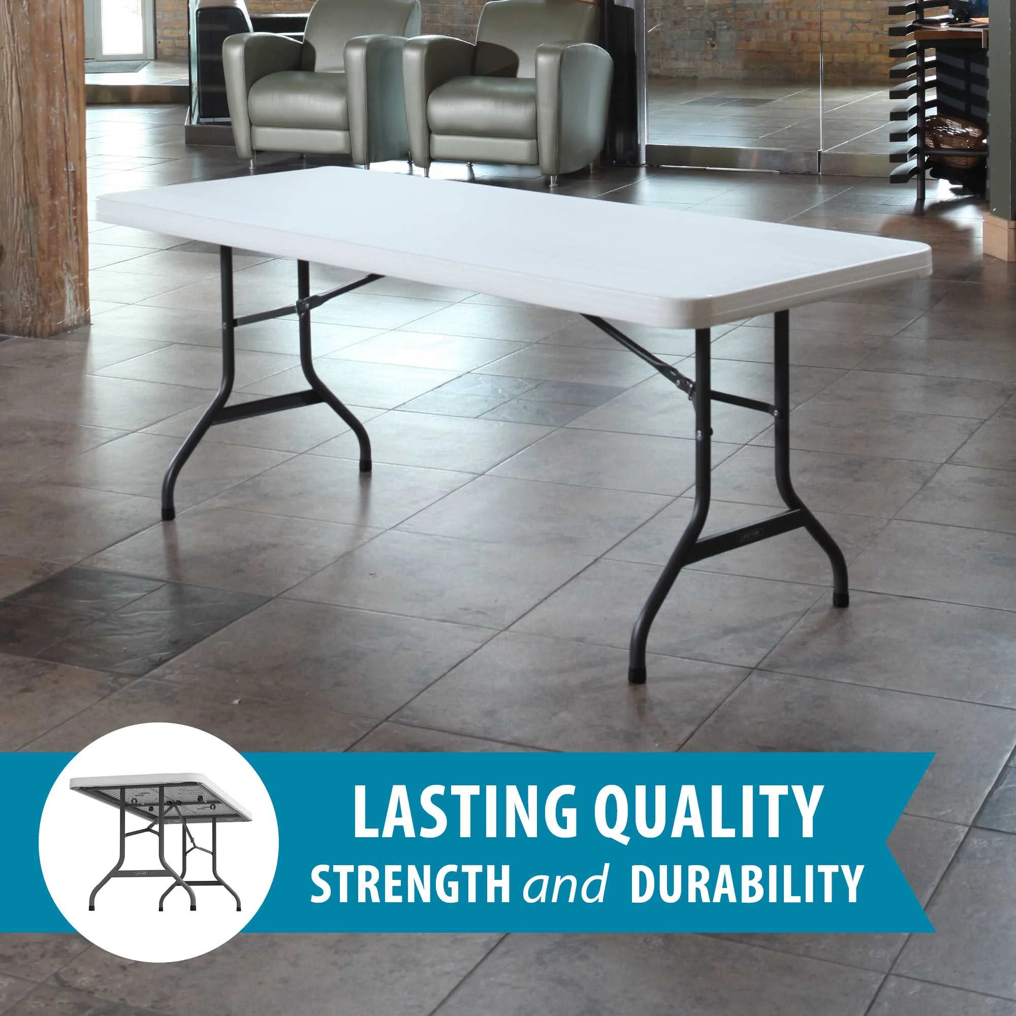 Lifetime 6' Commercial Grade High-Quality Folding Table, White - Image 3