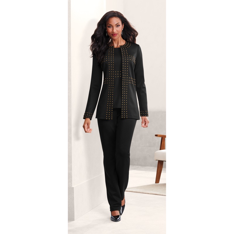 Riyon 3-Piece Studded Women's Pantsuit - MIDNIGHT VELVET CATALOG