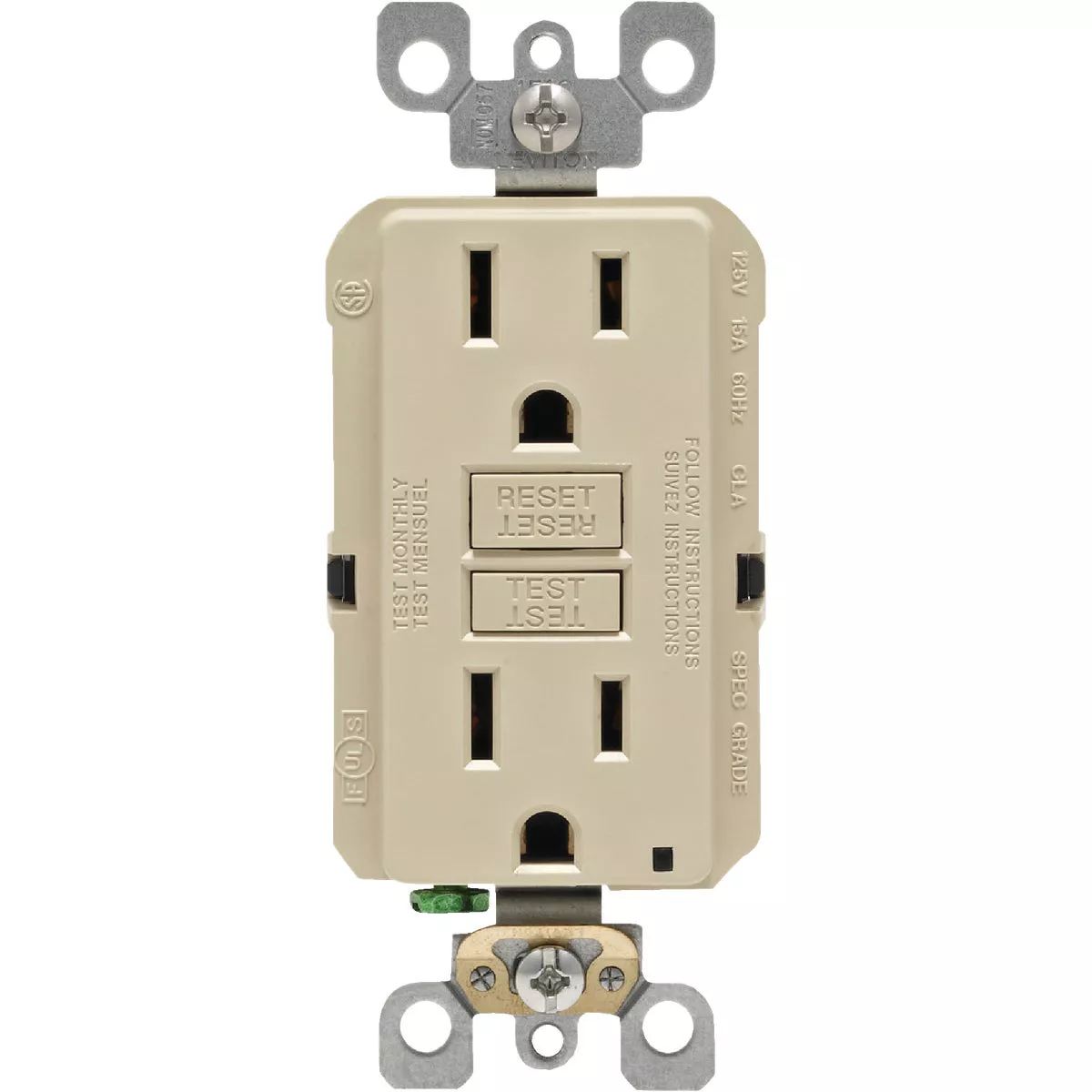 Leviton SmartlockPro Self-Test 15A Ivory Residential Grade Rounded Corner 5-15R GFCI Outlet