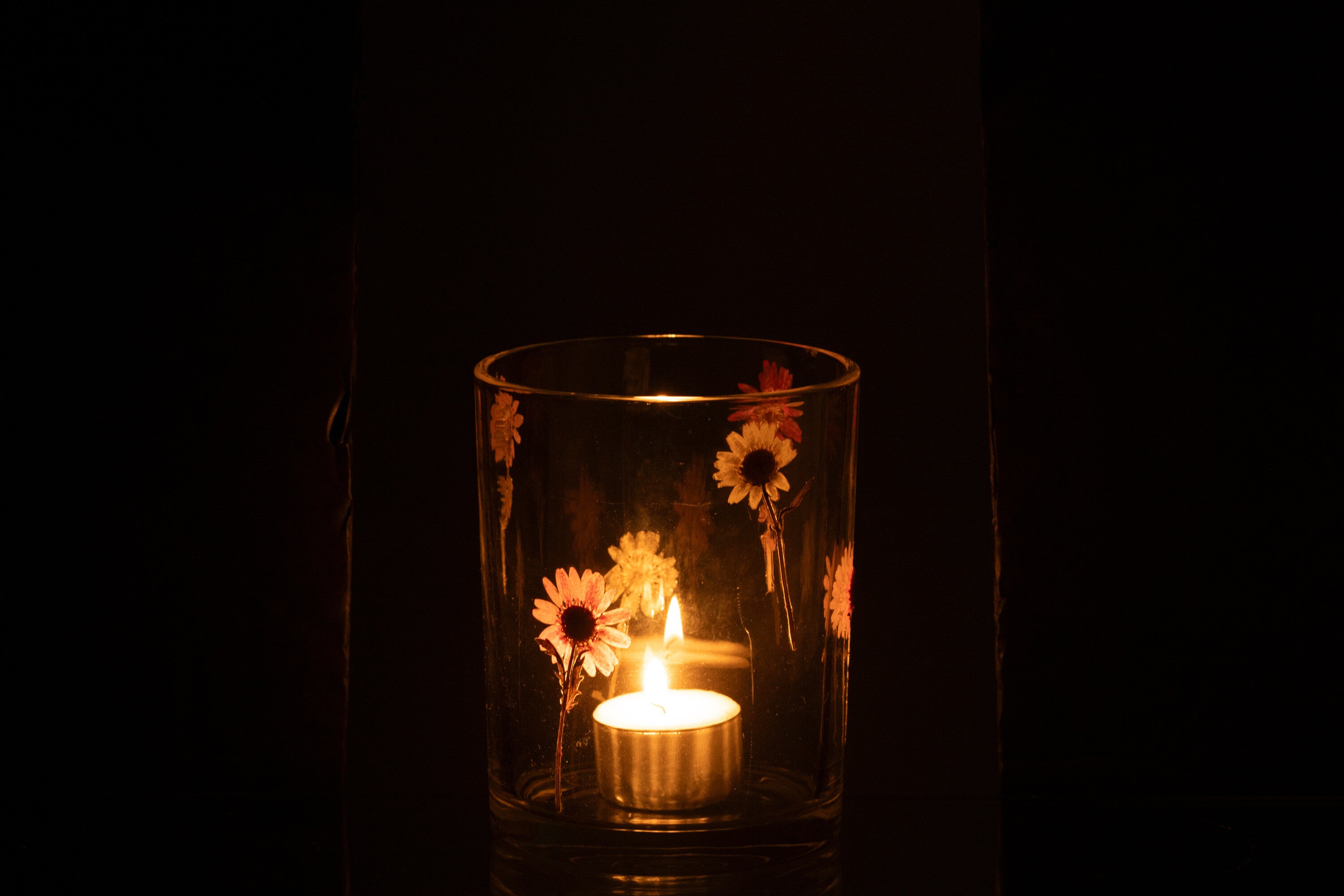 J-Line windlicht Peggy Bloemen - glas - transparant - large