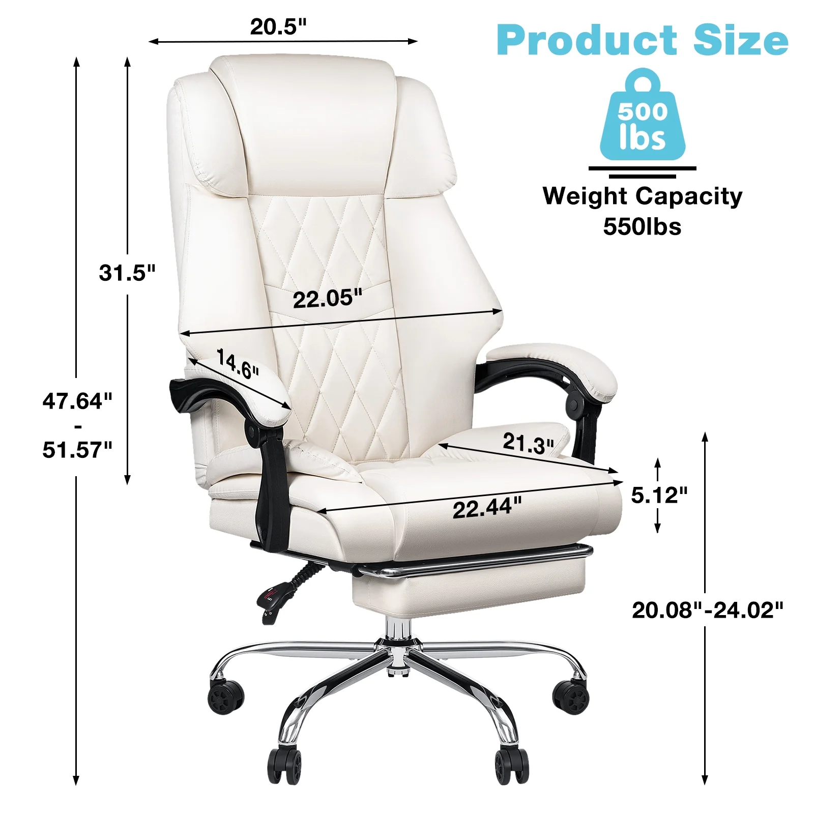 Hoffree Executive Office Chair Big and Tall Office Chair with Footrest Reclining Leather Chair High Back Ergonomic Computer Desk Chair with Lumbar Back Support for Home Office 500lbs, Black - Image 13