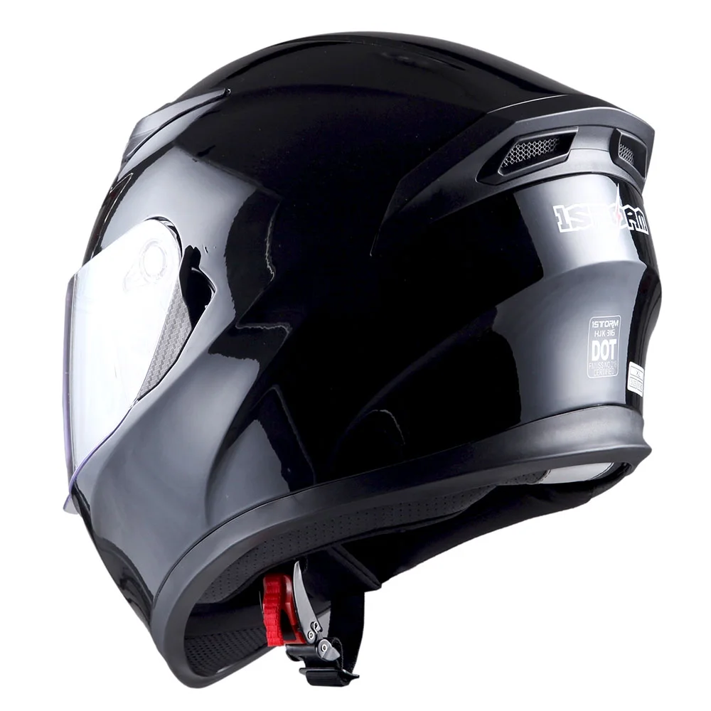 1Storm Motorcycle Modular Full Face Flip up Dual Visor Helmet + Spoiler + Motorcycle Bluetooth Headset: HJK316 Mechanic Red - Image 22