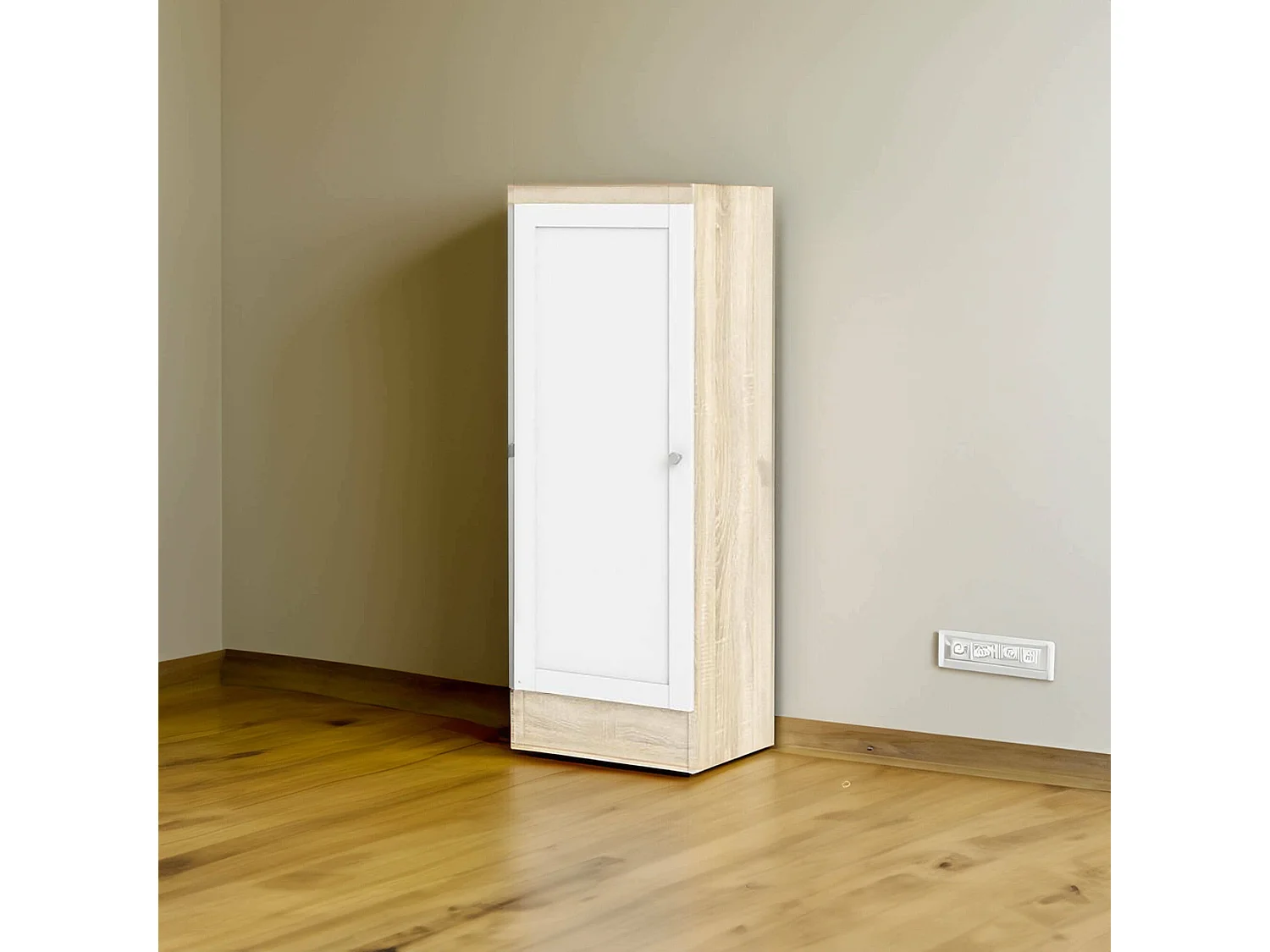 Bibliothèque Amedee, 2 étagères, 41x28x107h cm, chêne marron, 1 porte, 3 compartiments