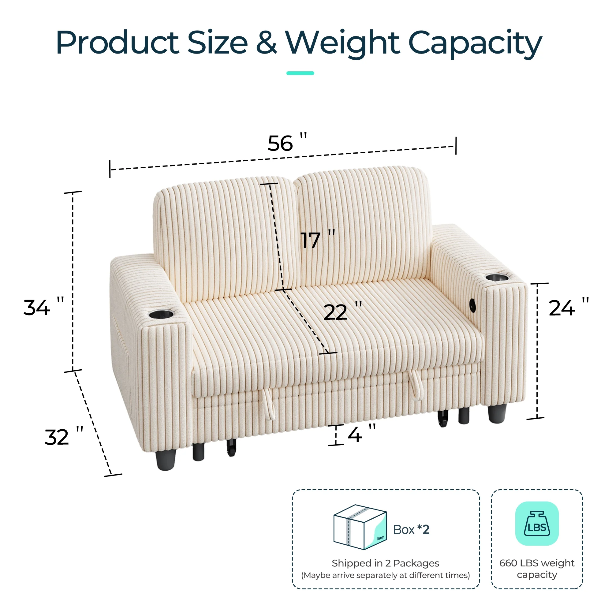 Linsy Home Plush Corduroy Pull Out Couch Chaise Lounge, Convertible Loveseat Sofa Couch With Usb & Cup Holder, Green - Image 22