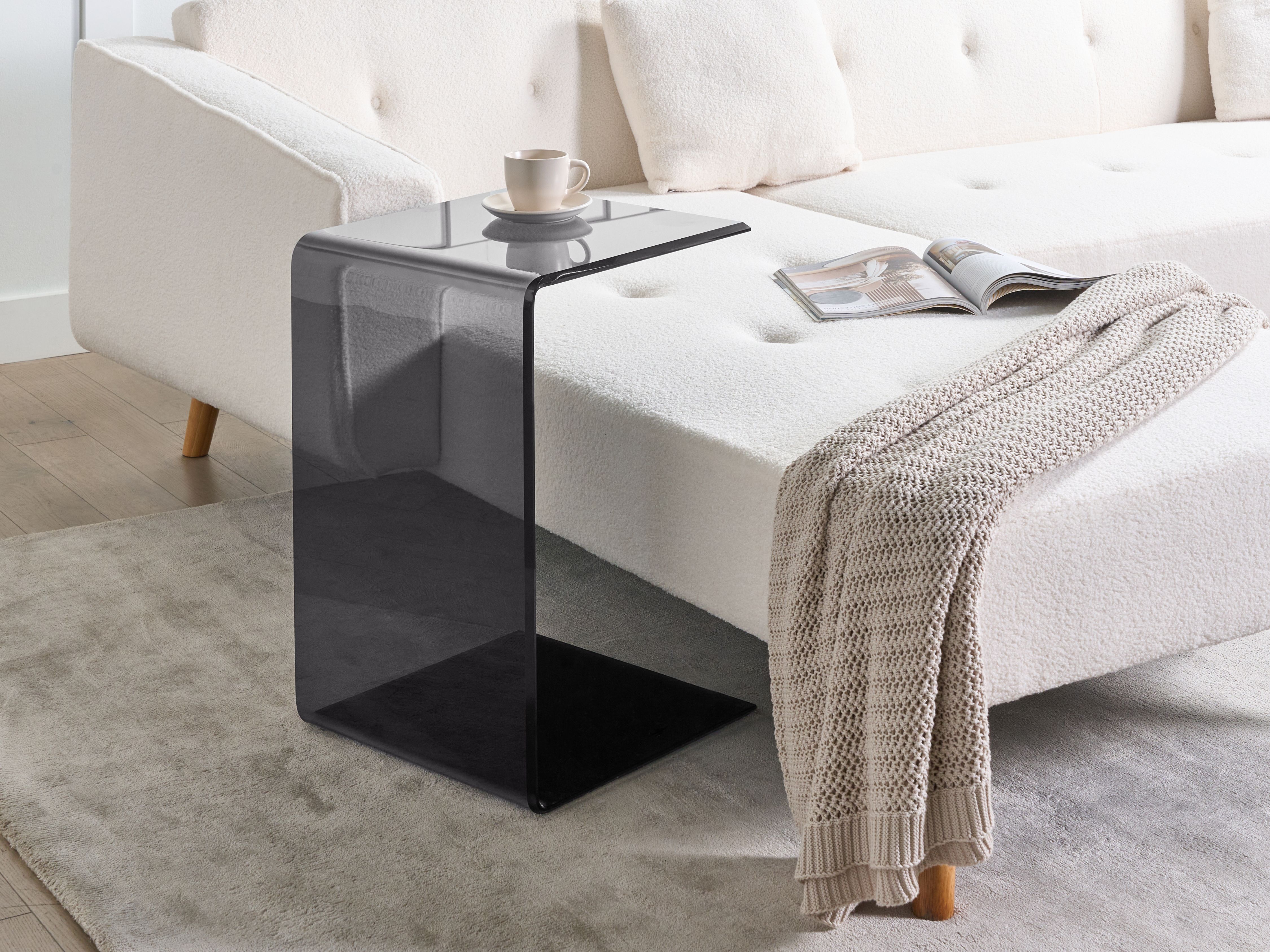 Side Table LOURDES Tempered Glass Black