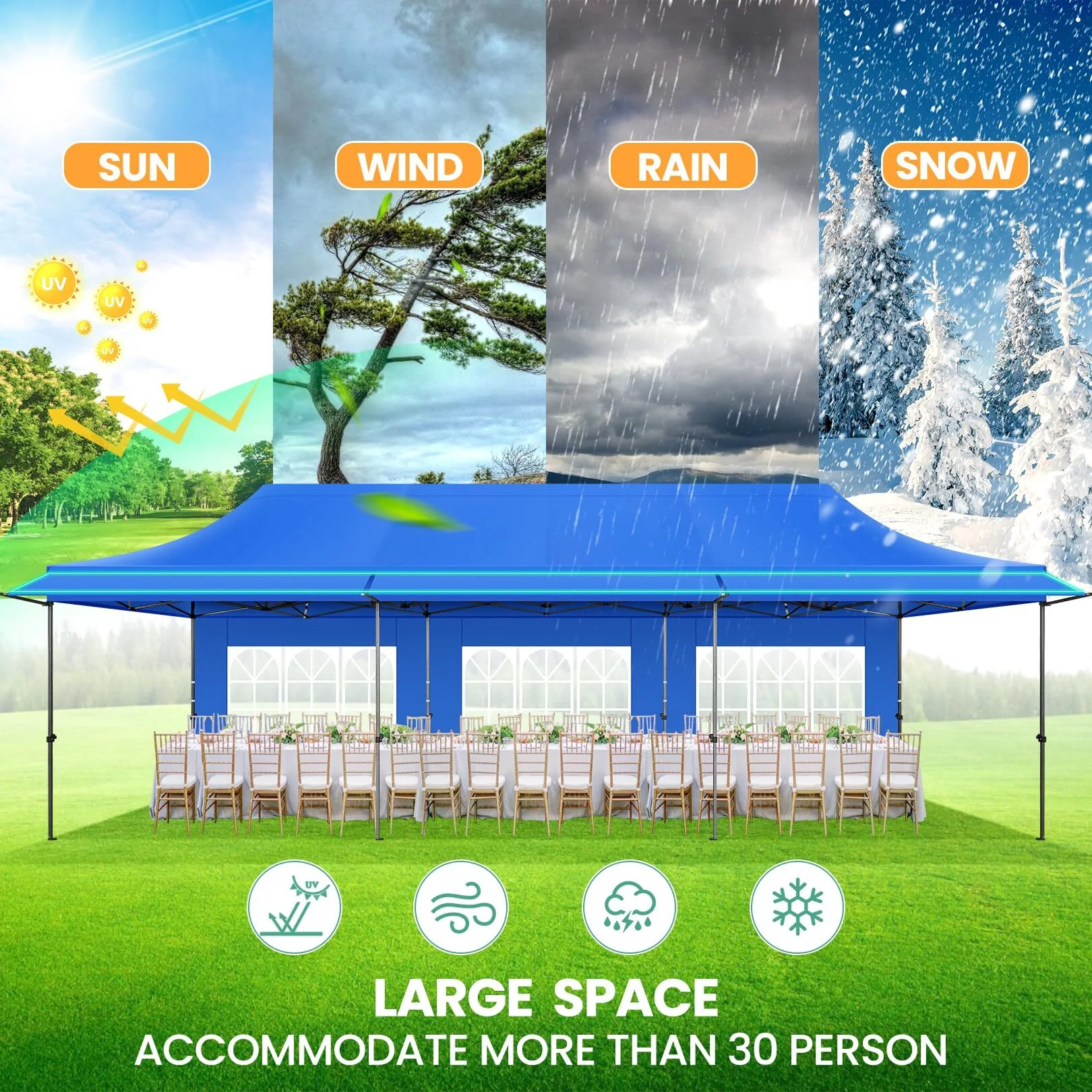 COBIZI 10x20 Pop Up Canopy Heavy Duty Party Tent with Removable Awning and Sidewalls,Easy Up Outdoor Wedding Canopy,Gazebo All Season Windproof&Waterproof with Roller Bag UPF 50+,Black - Image 37