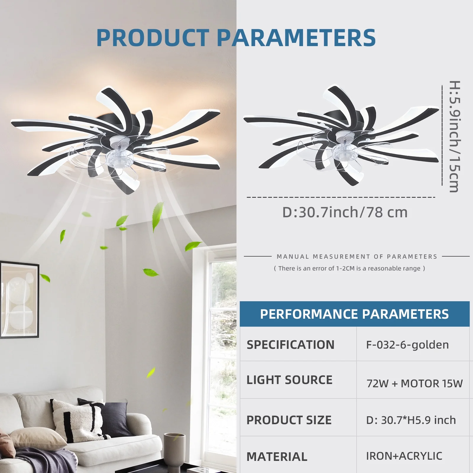 Ganeed Low Profile Ceiling Fan with Remote &APP Control, Quiet Motor & Dimmable LED Light, Black Flush Mount Ceiling Fan for Bedroom (6-Speed Timer)