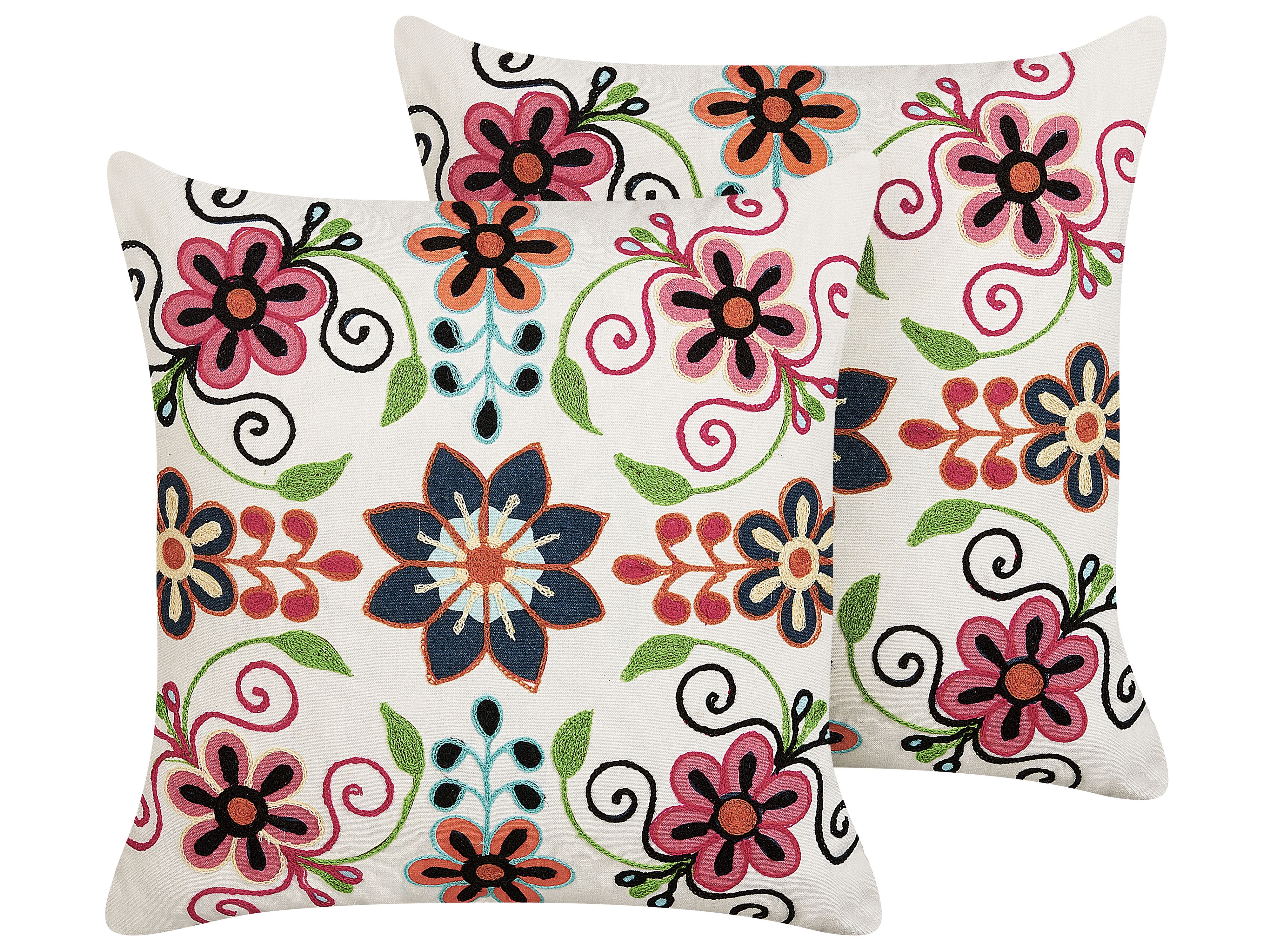 Set of 2 Decorative Cushions BAHRAICH Cotton 50 x 50 cm Multicolour Floral Pattern