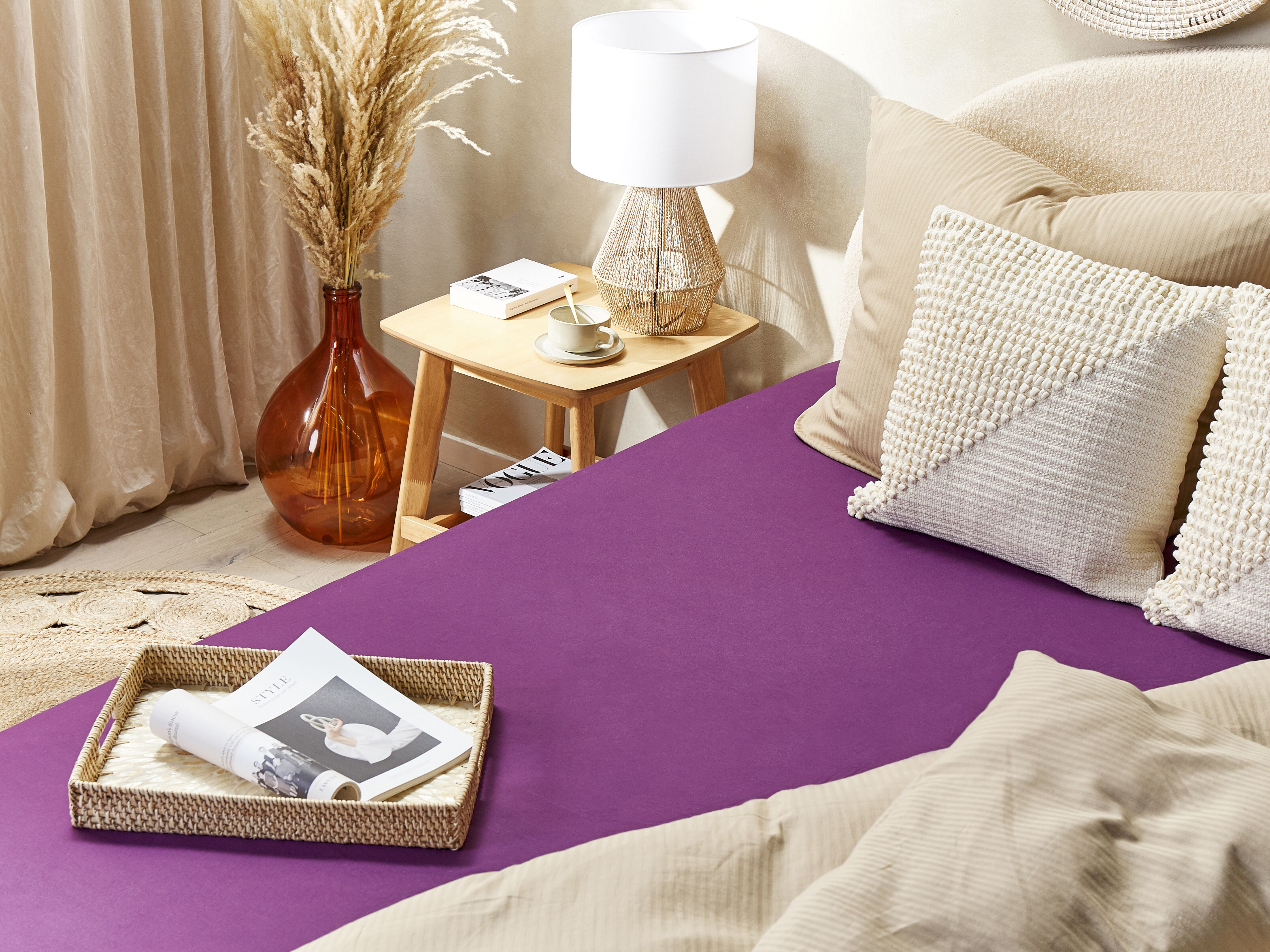 Fitted Sheet JANBU Cotton 200 x 200 cm Purple