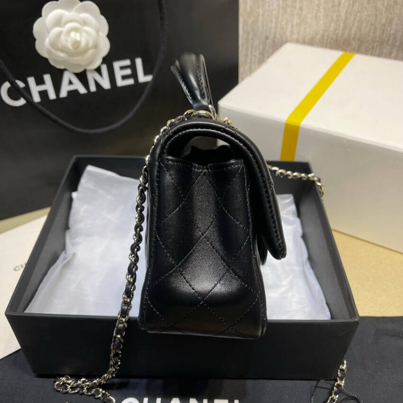 Replica Chanel Lambskin Mini Flap Bag With Top Handle Black As2431 With Charms1:1High-quality replica