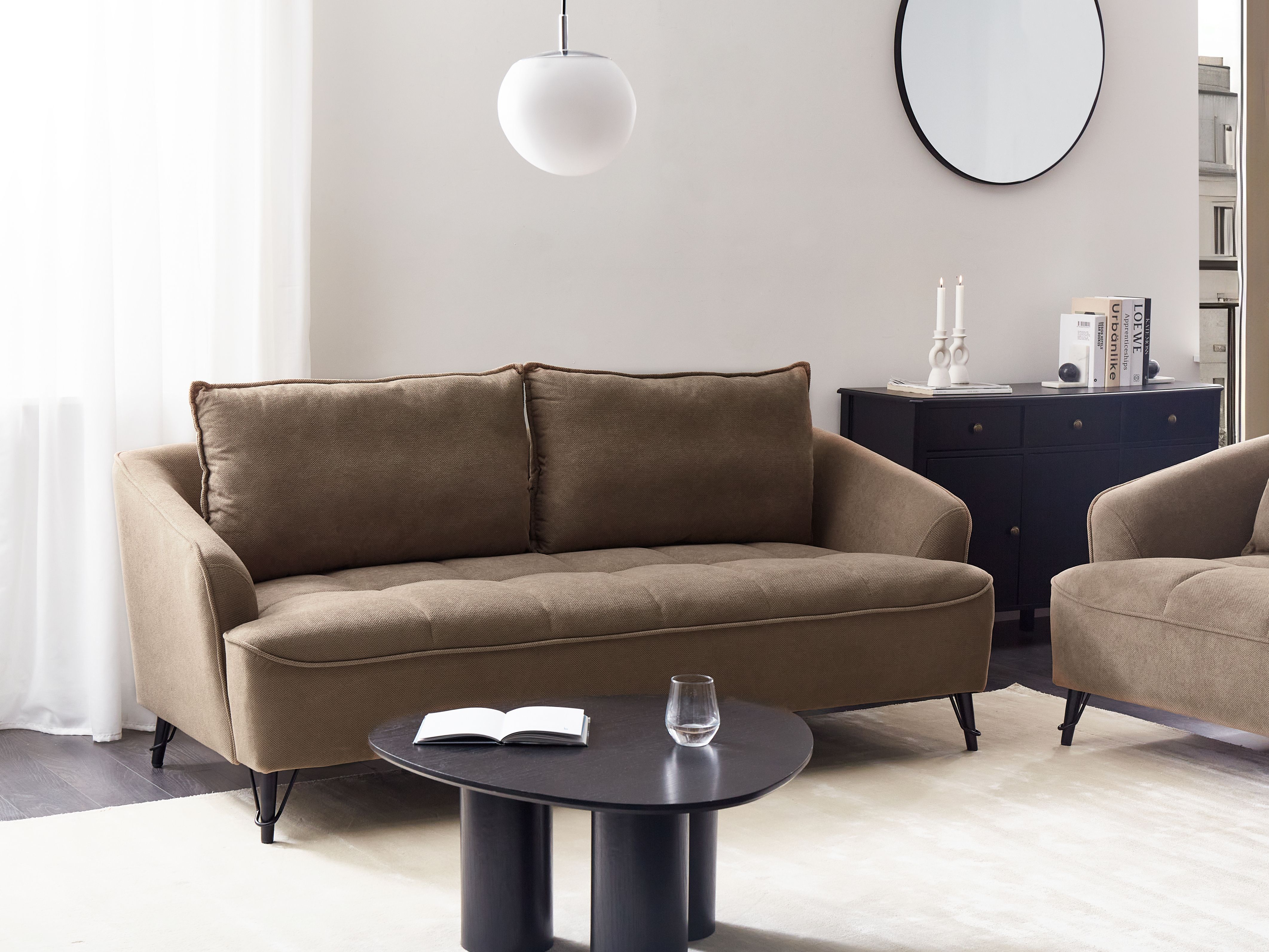 Sofa 3 Seater HOBRO Fabric Light Brown