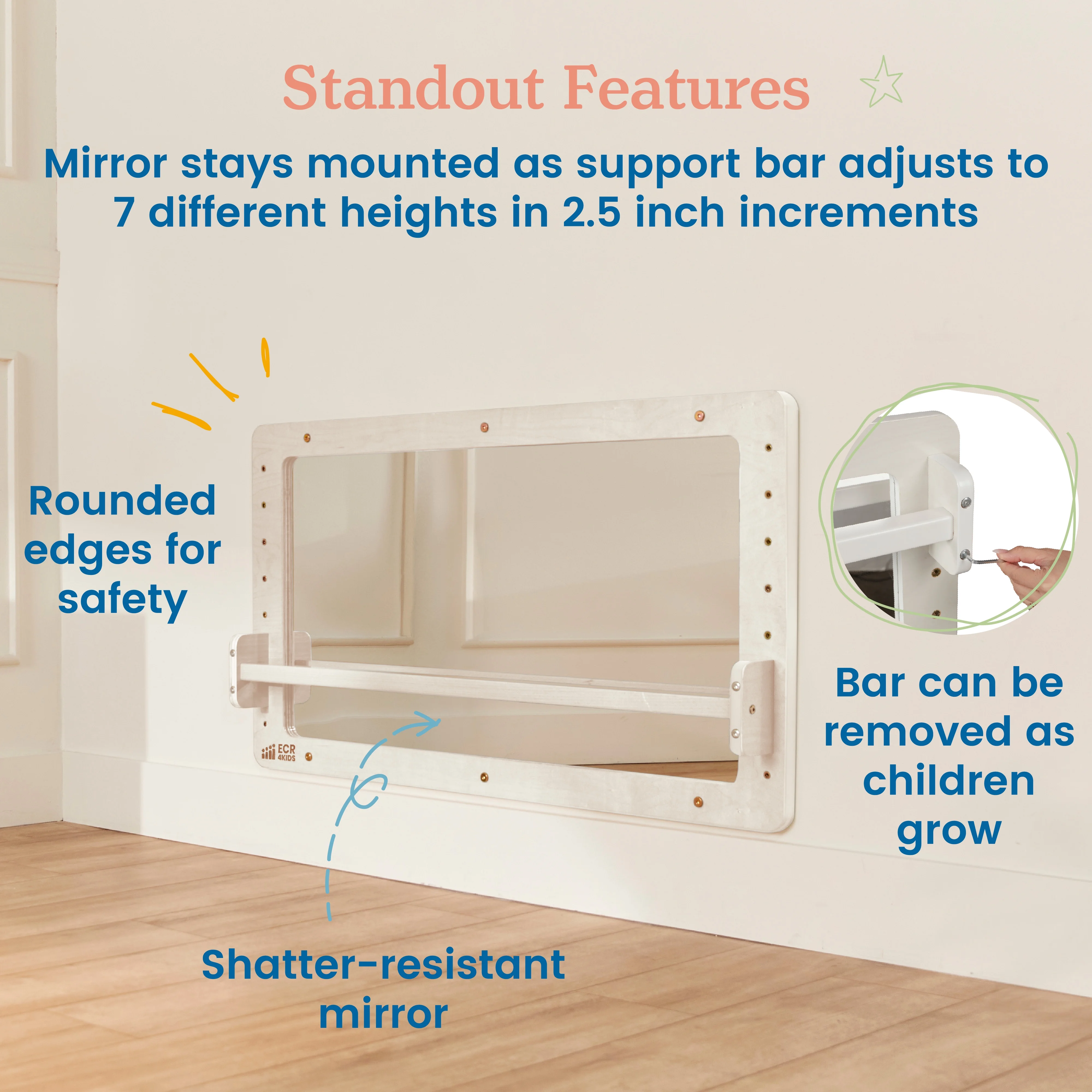 ECR4Kids Wall-Mounted Coordination Mirror, Natural - Image 32