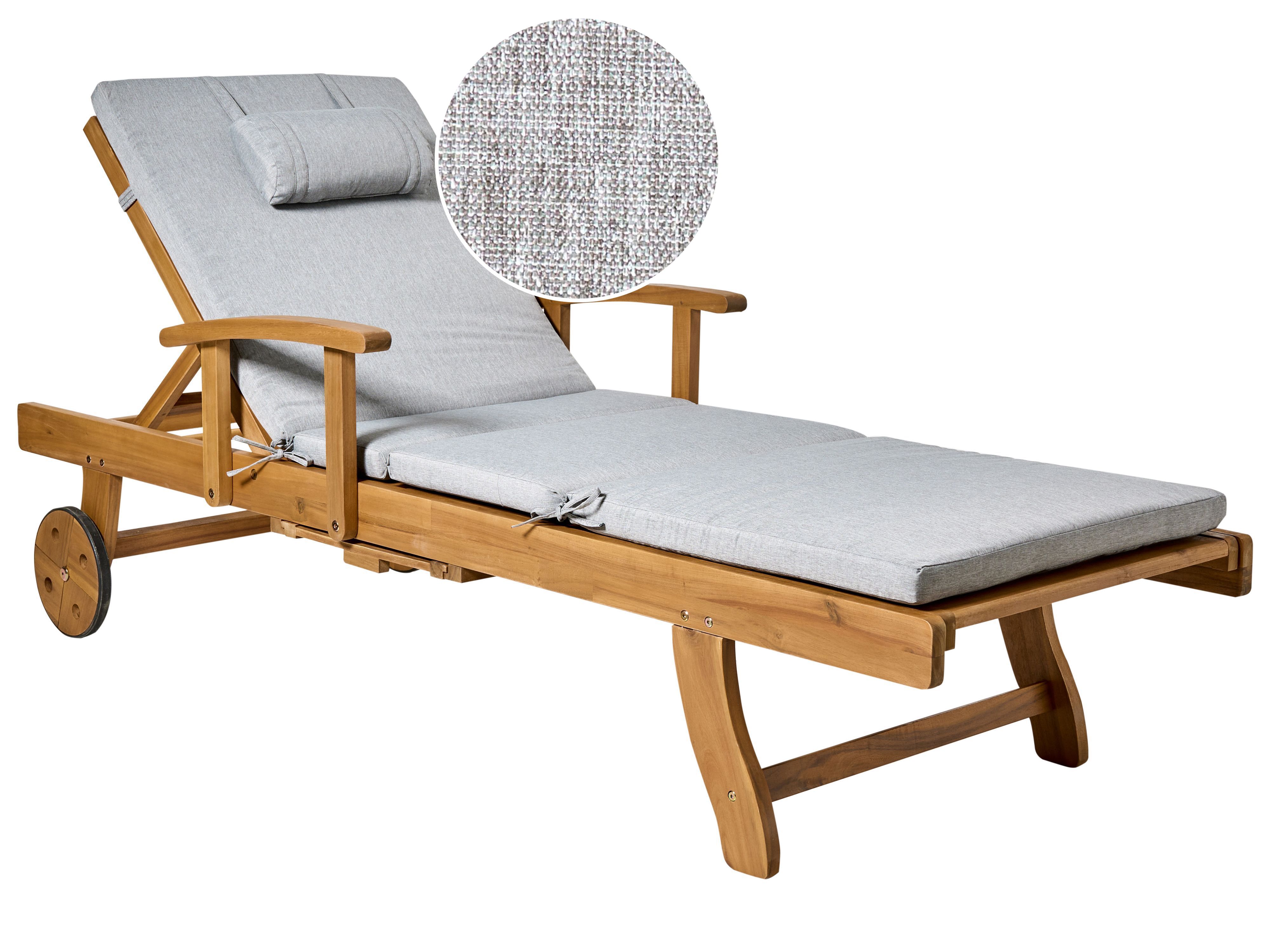 Sun Lounger with Cushion JAVA PREMIUM Acacia Wood Grey Melange