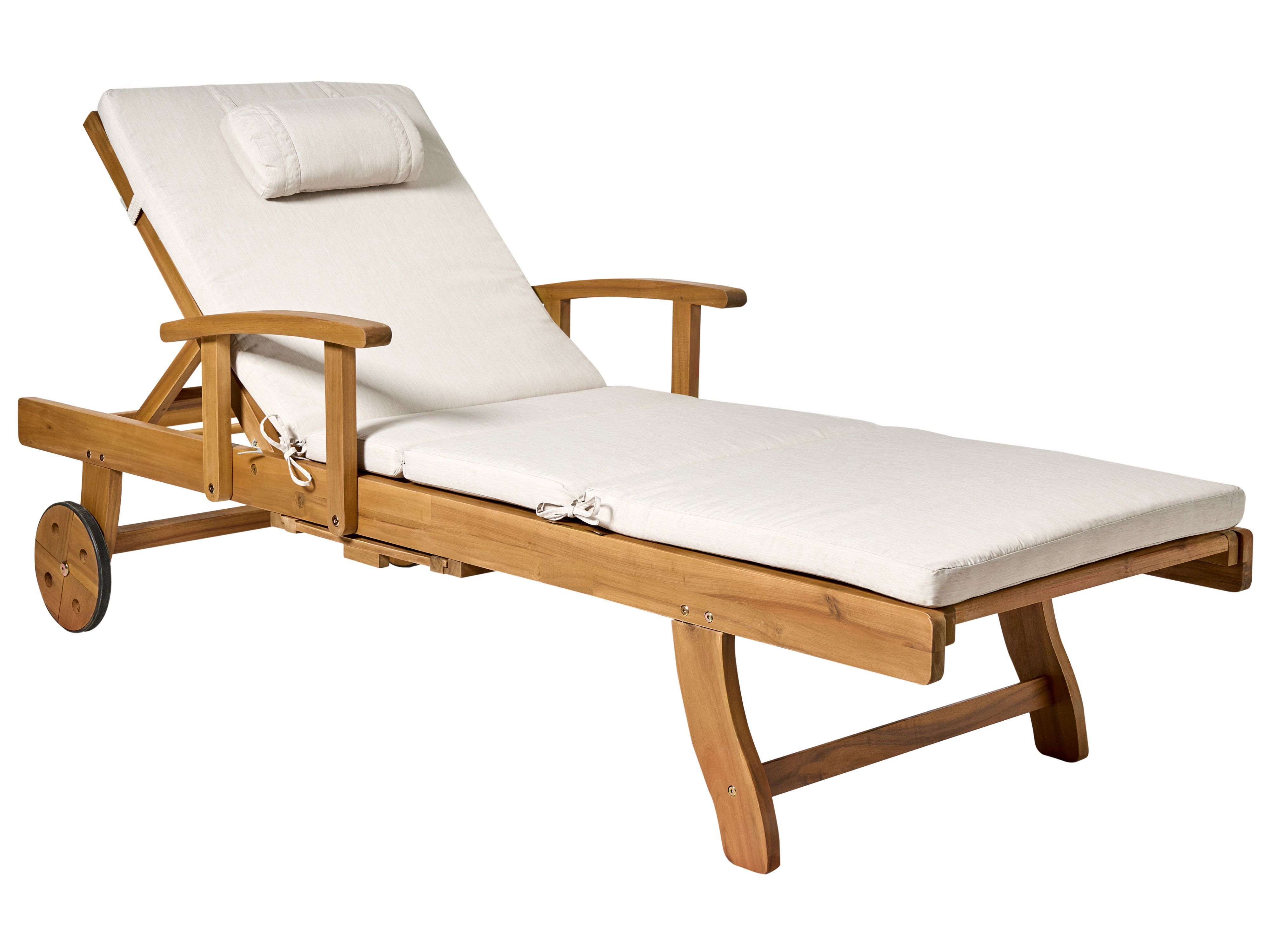 Sun Lounger with Cushion JAVA PREMIUM Acacia Wood Light Beige