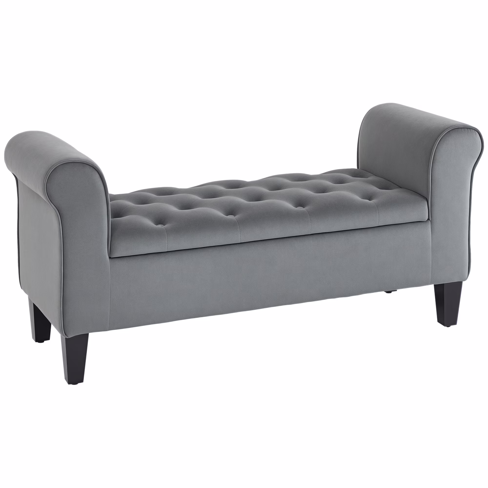 HOMCOM Button-Tufted Storage Ottoman Bench, Upholstered Bench with Rolled Armrests for Living Room or Hallway, Blue - Image 5