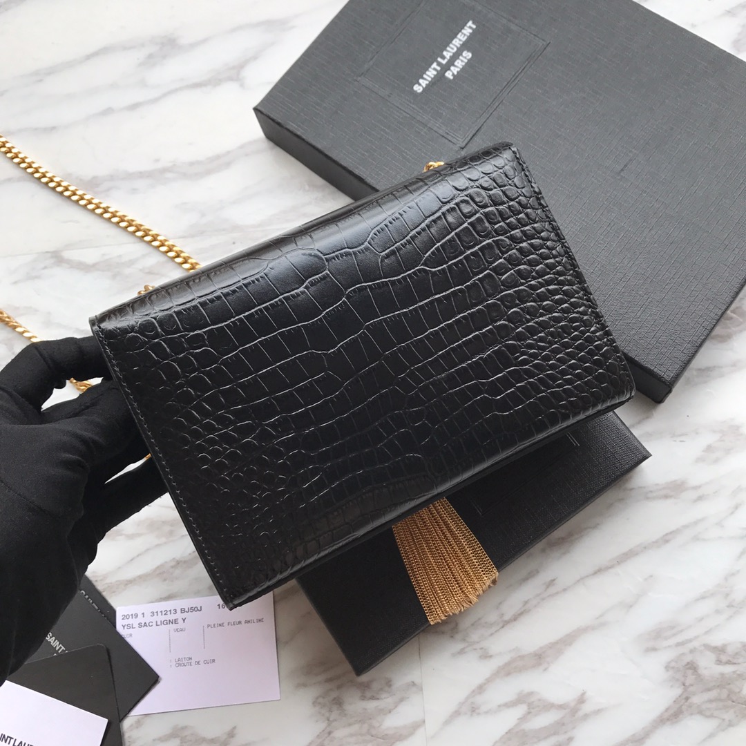 Yves Saint Laurent ‘Medium Monogram Sunset’ Croc Embossed Leather