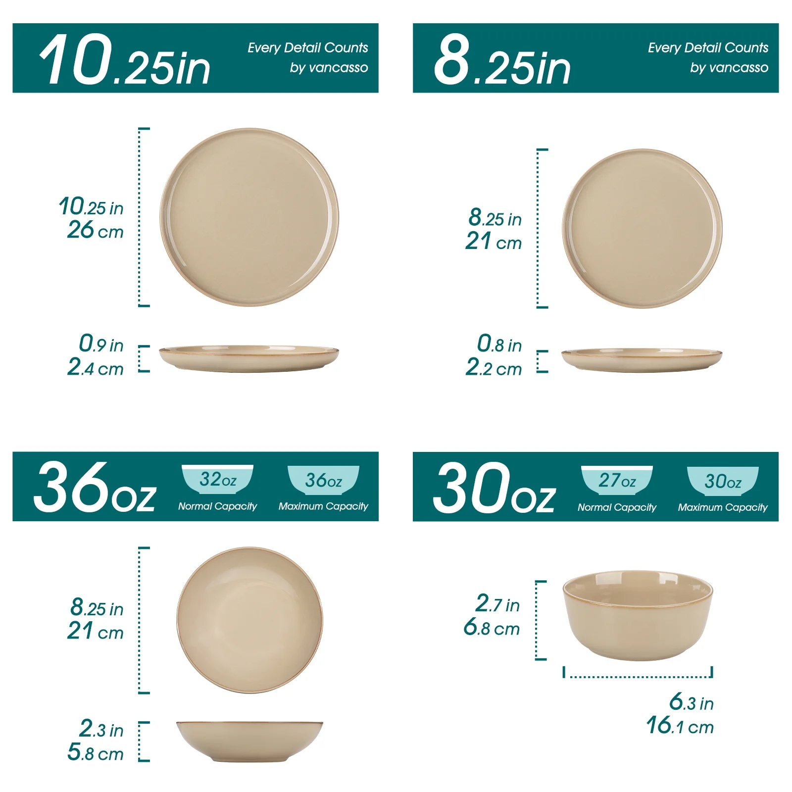 Malacasa 24 Pcs Dinnerware Sets, Stoneware Plates and Bowls Set, Tableware Dishwasher Microwave Safe, Serves For 6 people, Brown
