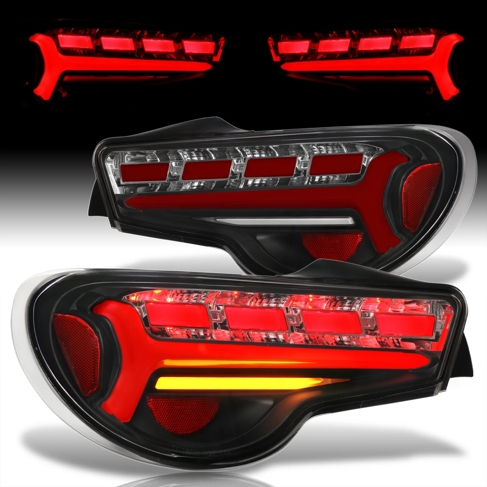 AJP Distributors Black Housing Clear Lens Sequential Red Tube LED Signal Tail Lights Brake Stop Lamps Pair Compatible/Replacement For Subaru BRZ Toyota 86 FRS 2013 2014 2015 2016 2017 2018 2019 2020