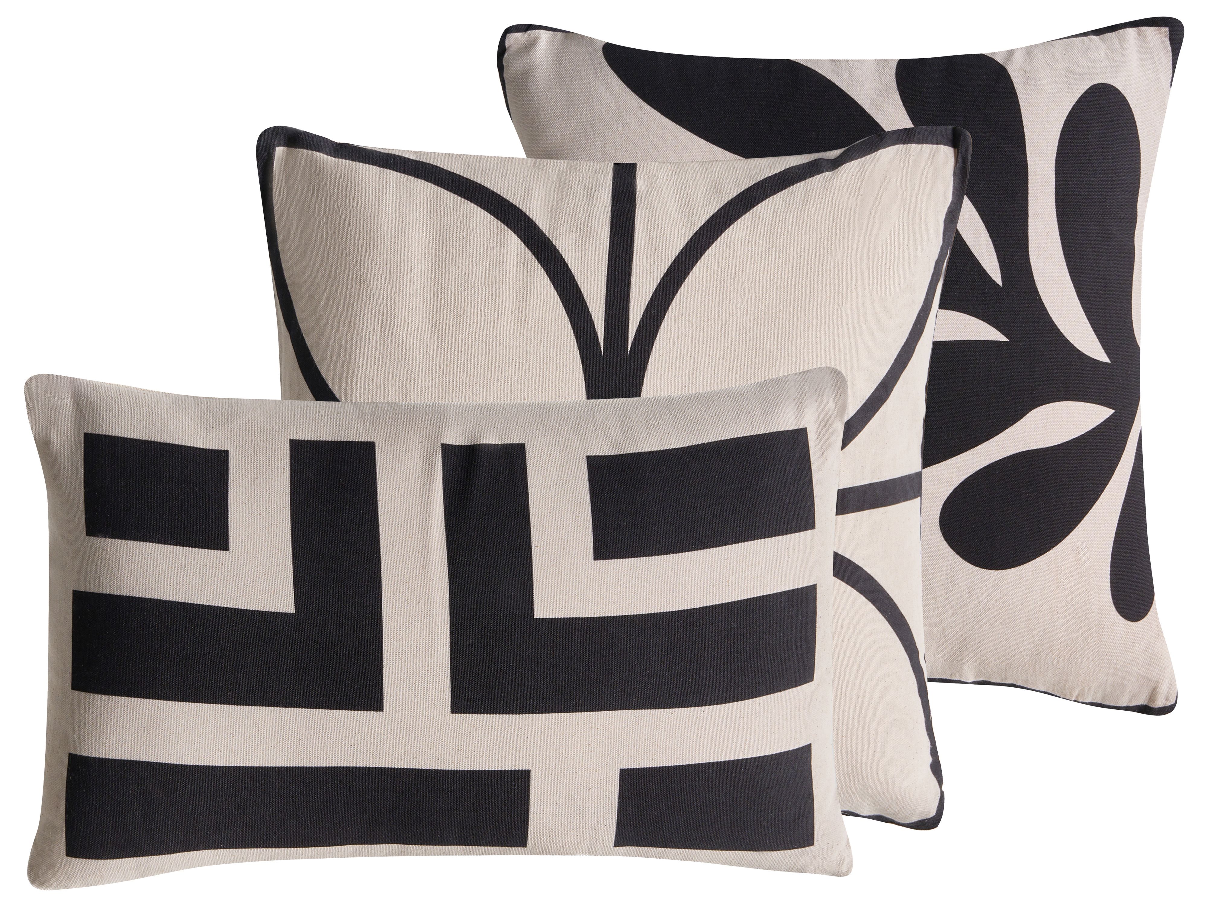Set of 3 Decorative Cushions AGATHIS Cotton 30 x 50 cm Black/ Beige Abstract Pattern