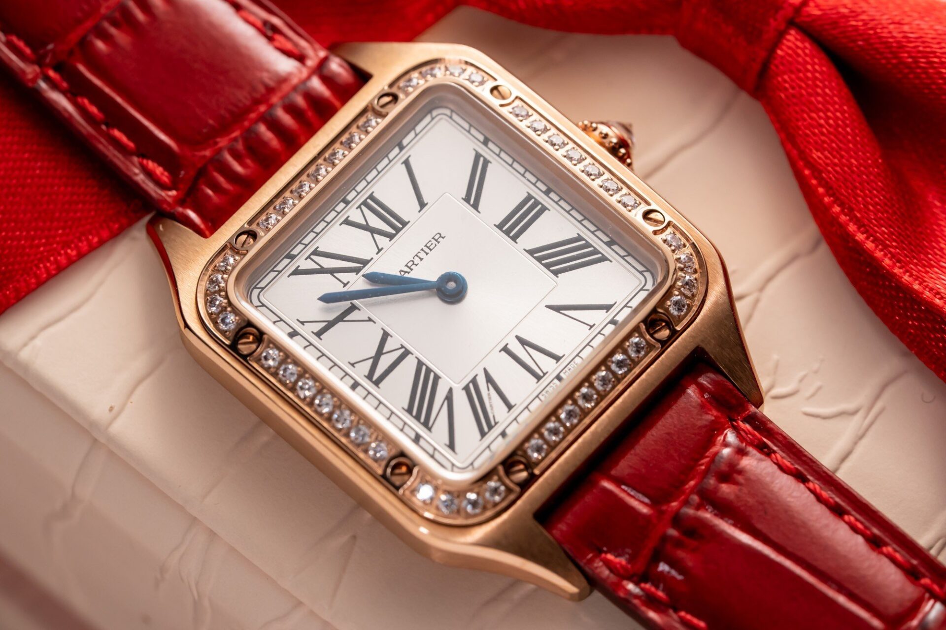 Cartier Replica Watch Santos Dumont WJSA0017 Red Leather Strap 38 27.5mm - Top club