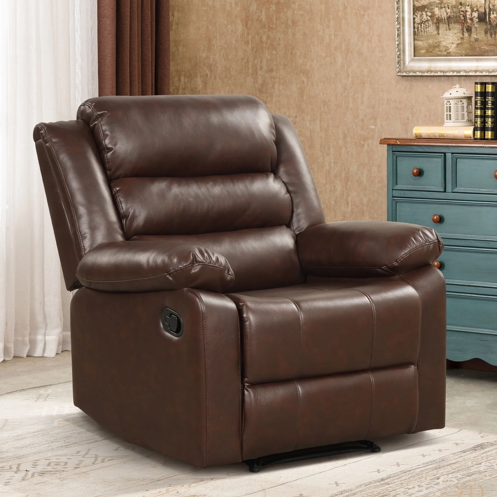 Bonzy Home Recliner Chairs for Living Room Overstuffed Breathable Fabric Reclining Chair Manual Sofa Brown - Image 24