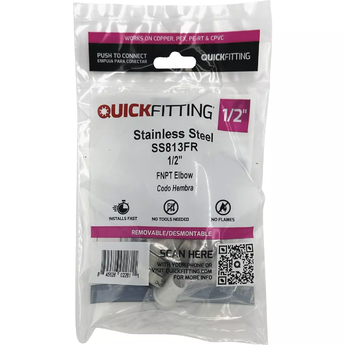 QuickFitting 1/2 In. Push-to-Connect x 1/2 In. FNPT Stainless Steel 90-Degree Elbow