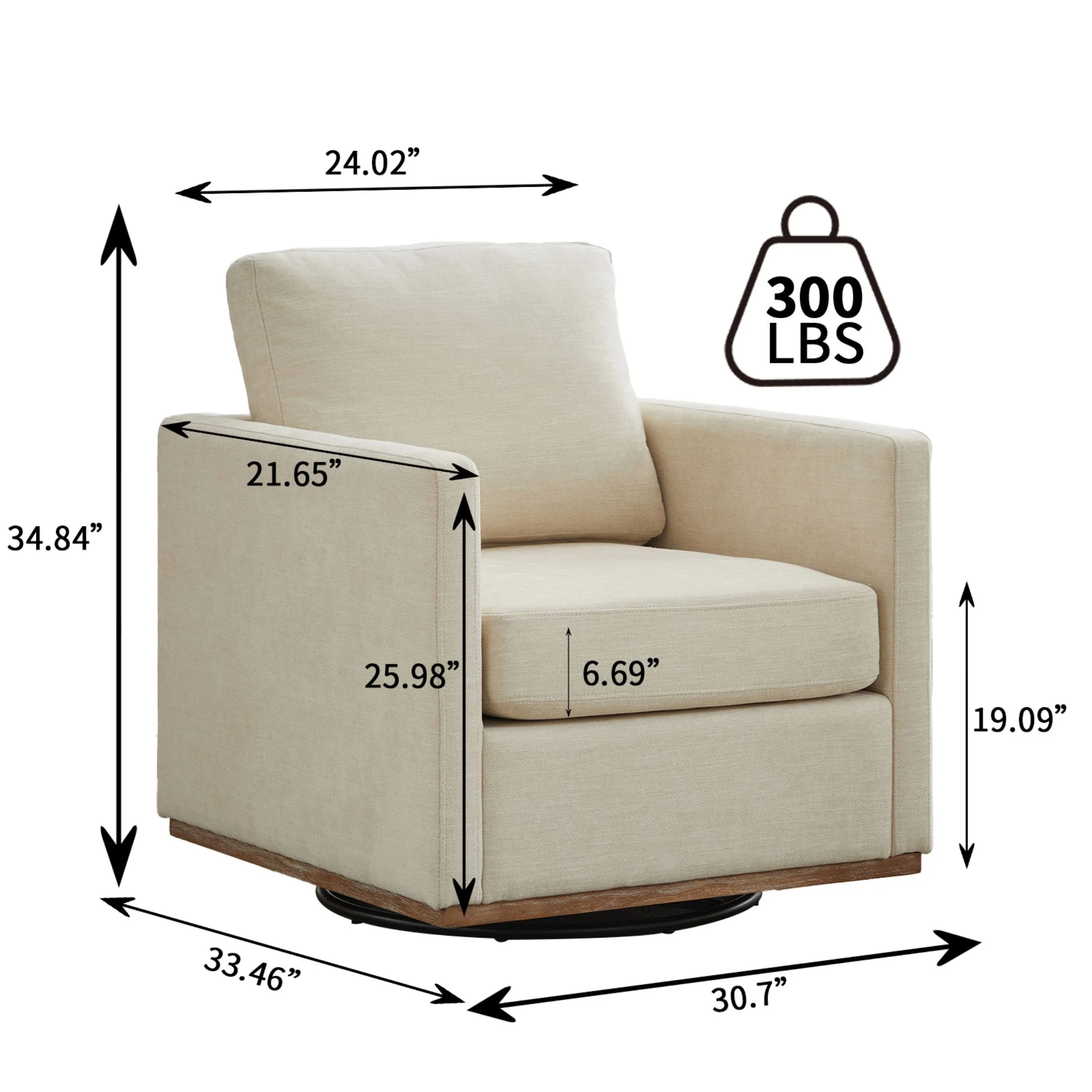 Swivel Accent Chair��360 Degree Square Swivel Chair for Living Room, Mid Century Modern Upholstered Swivel Barrel Chair,Comfy Sofa Armchairs for Bedroom,Nursery,Chenille(Beige)