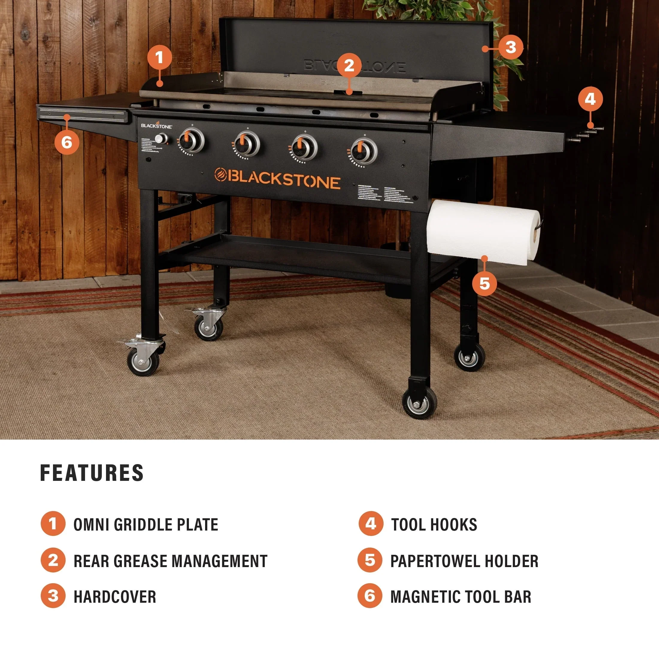 Blackstone Original 4-Burner 36in Propane Omnivore Griddle With Hard Cover - 2177 - Image 5 Blackstone Original 4-Burner 36in Propane Omnivore Griddle With Hard Cover - 2177 - Image 5