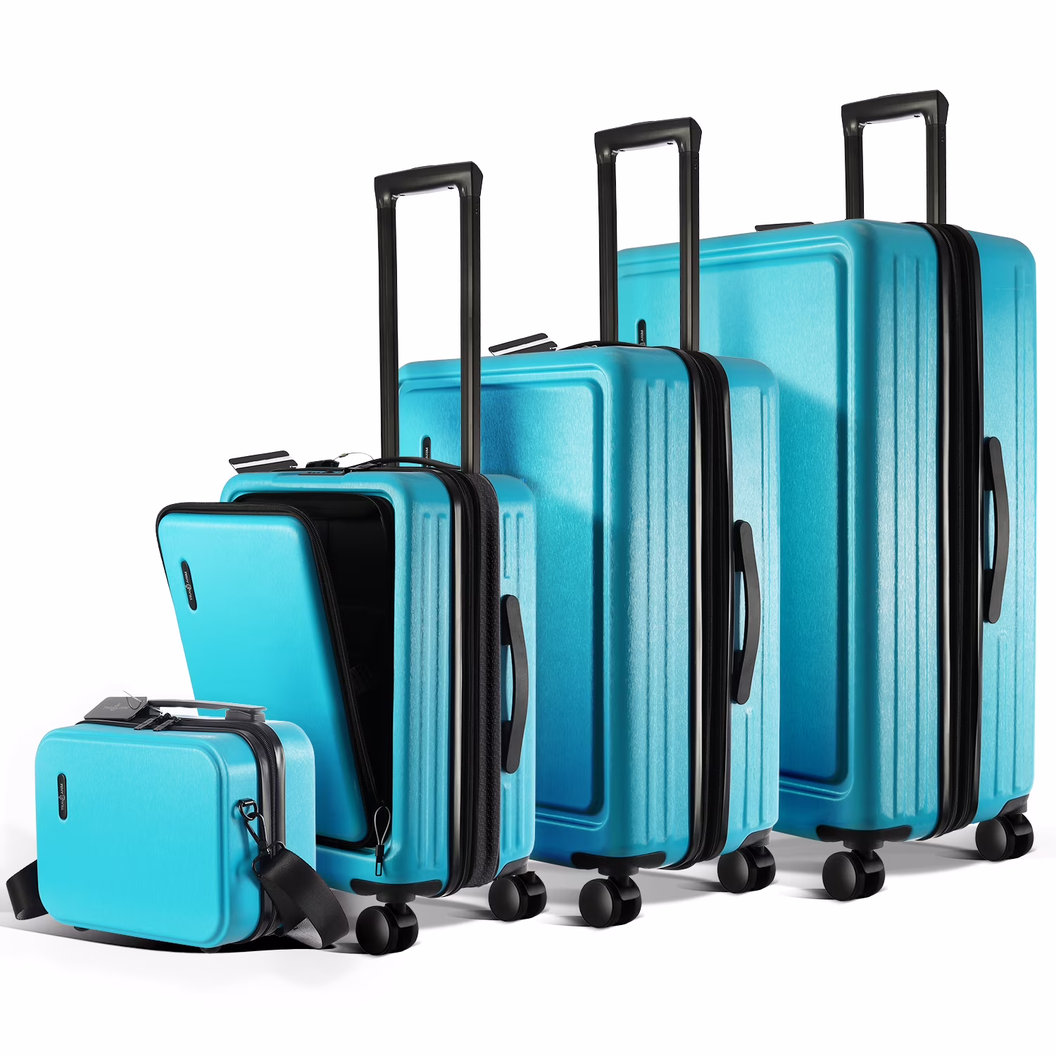 Virtu 4 Piece Hardshell Exapandable Luggage Set, Spinner Luggage Suitcase Set, Navy Blue - Image 5