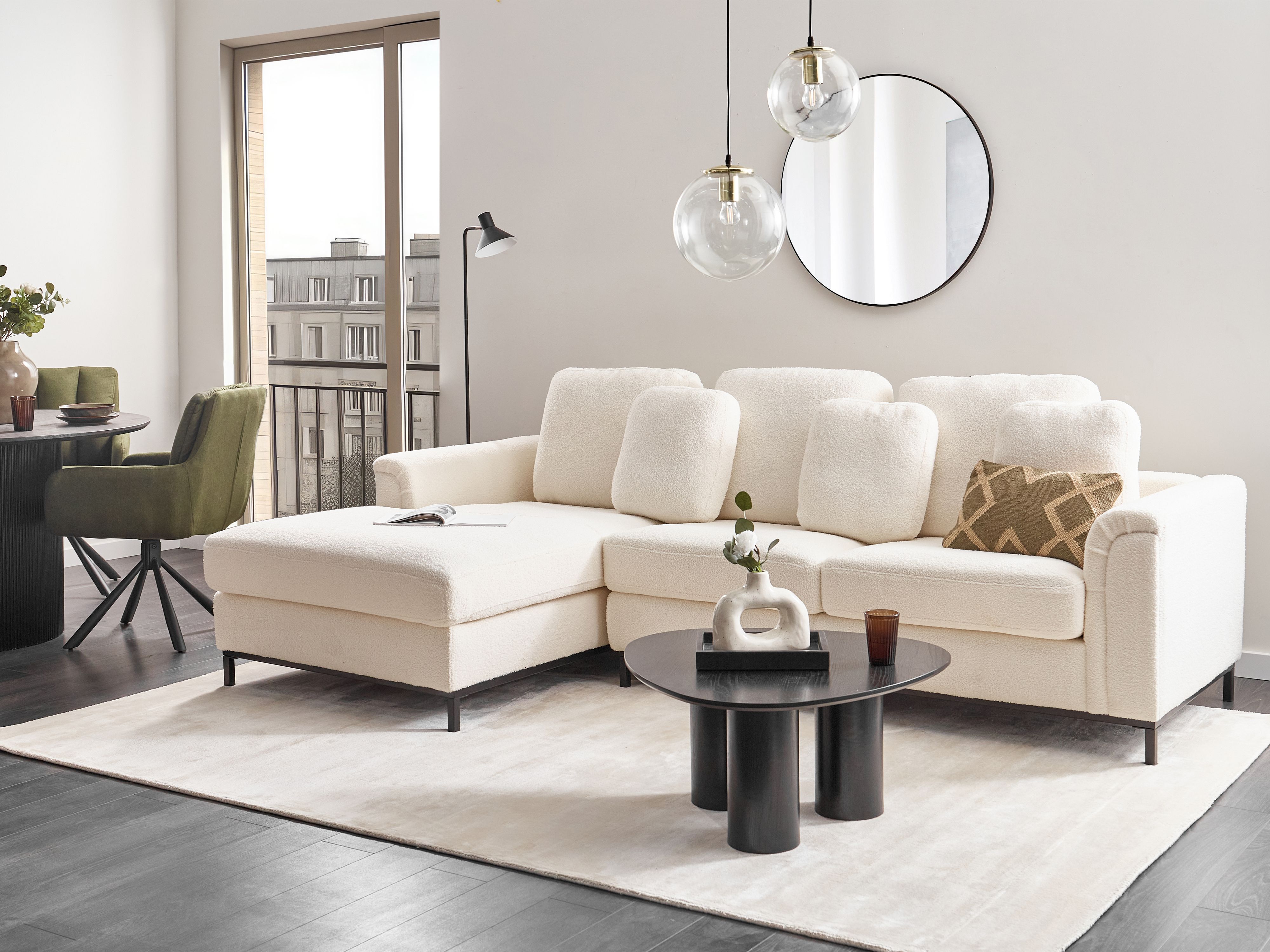Corner Sofa 4 Seater OSLO Boucle White Right Hand