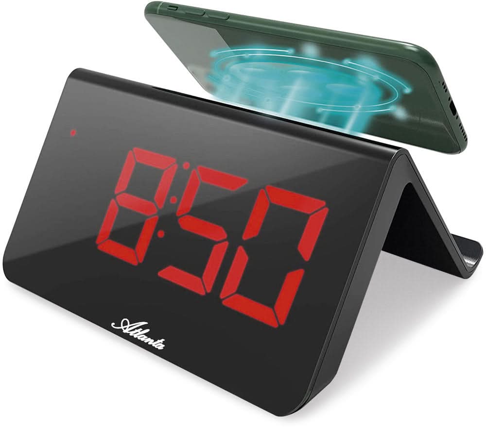 Atlanta Digital Alarm Clock 16x14x9 cm Plastic • Kabelloses Laden • Temperaturanzeige