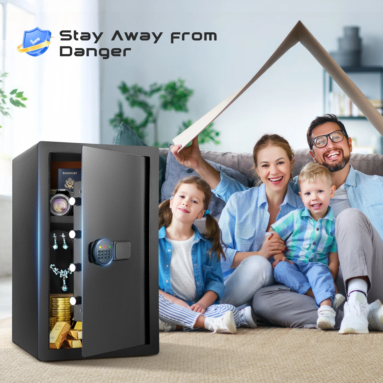 SRWTRCHRY 4.2 Cu ft Large Safe Box Fire-Resistant, Home Safe with Digital Keypad and Deposit Slot & Dual Alarm System, Money Safe With Mute Function and LED Light, Safe for Money Valuables - Image 9