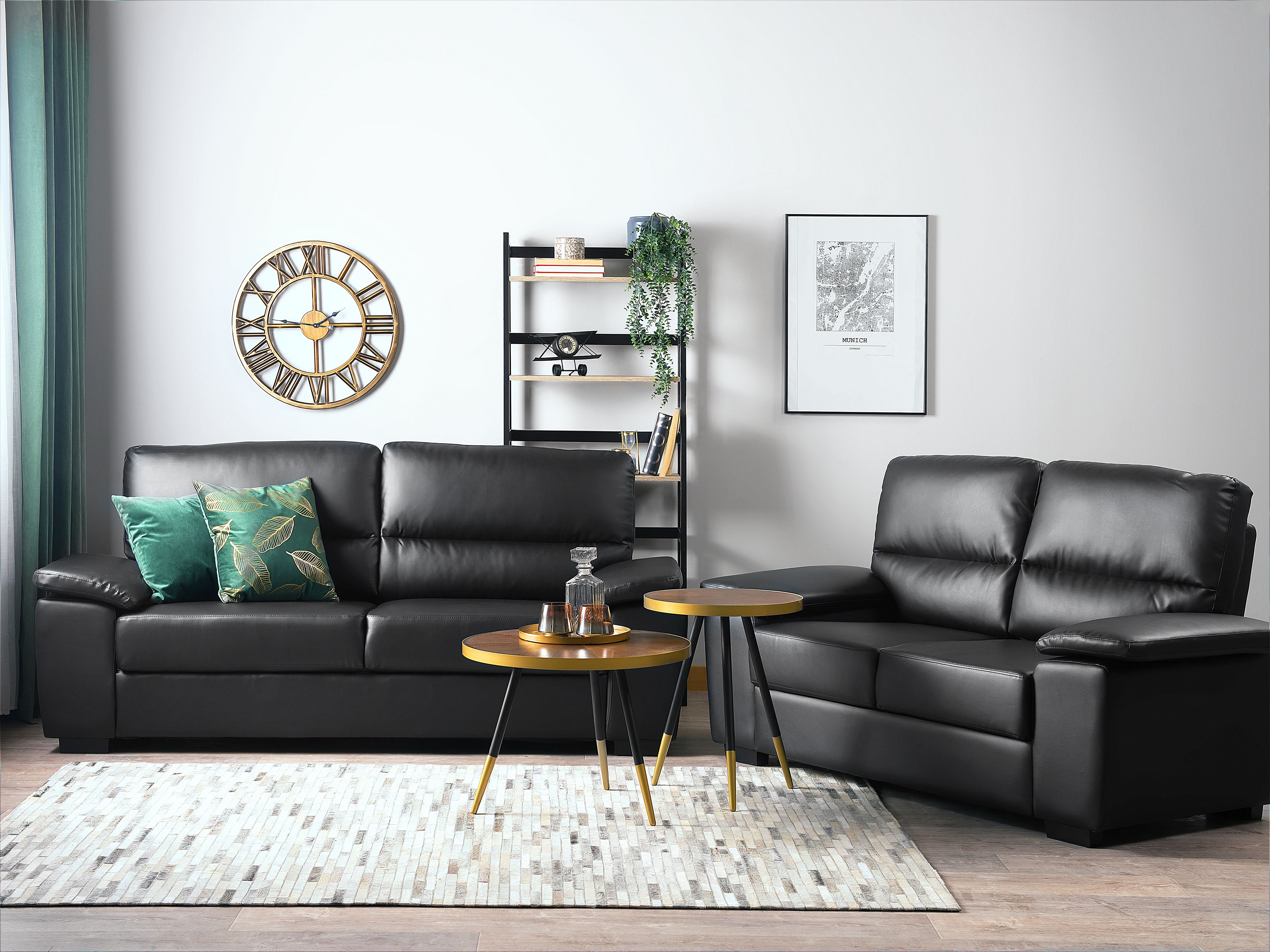 Living Room Set 5 Seater VOGAR Faux Leather Black