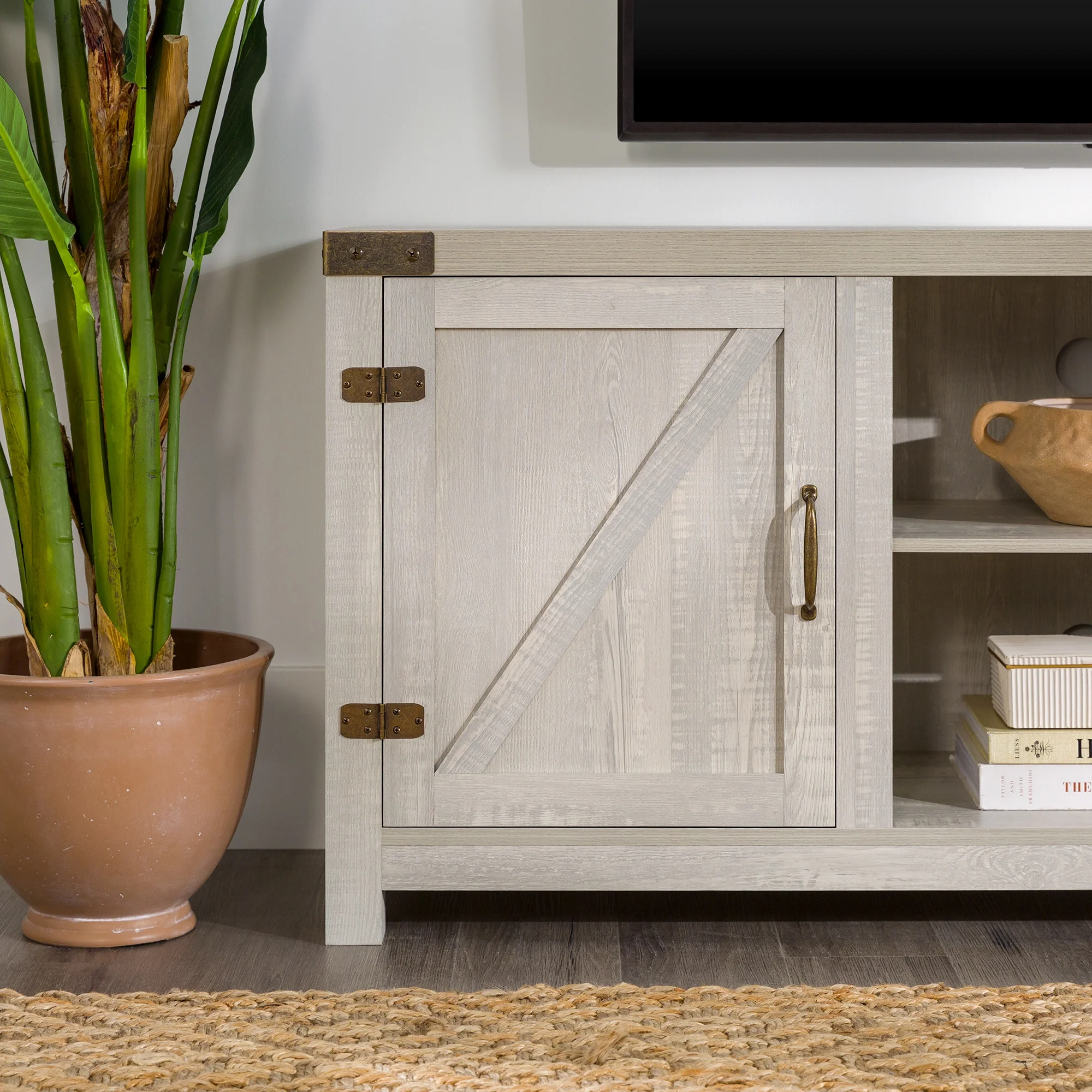 Walker Edison Modern Farmhouse Barn Door TV Stand for TVs up to 65", Grey Wash - Image 95