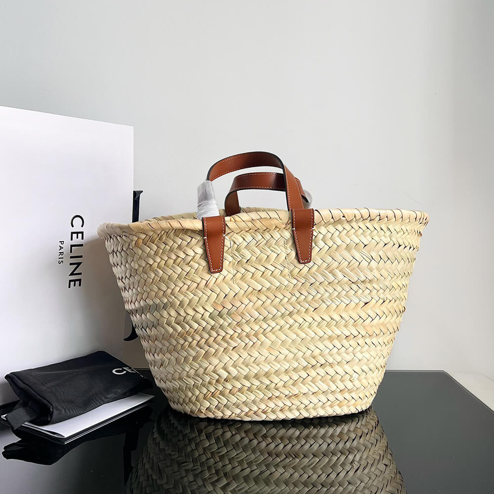 TEEN CELINE CLASSIC PANIER in Palm leaves and Calfskin(high-end grade)1:1High-quality replica
