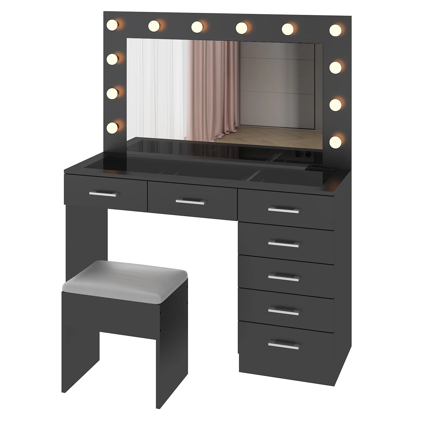 Ktaxon Large Makeup Vanity, Vanity Table Set w/ Visible Glass Top w/ Charging Station, White - Image 109