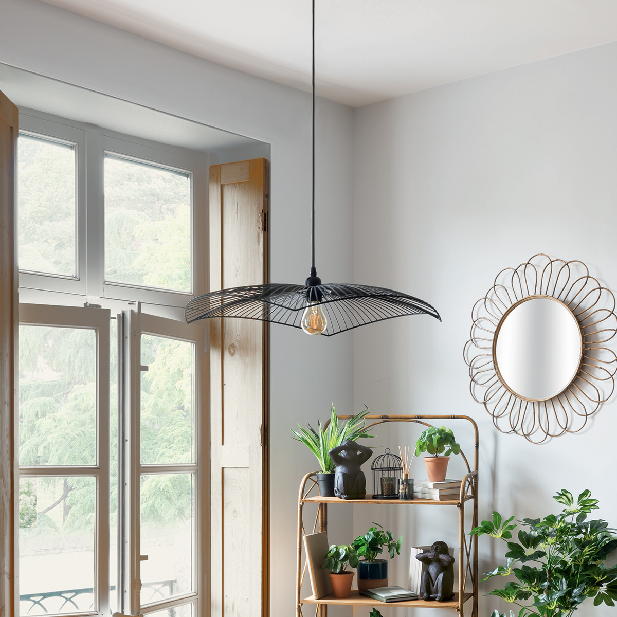 Wire suspension lamp "Cuzco" Black metal, D.58 cm