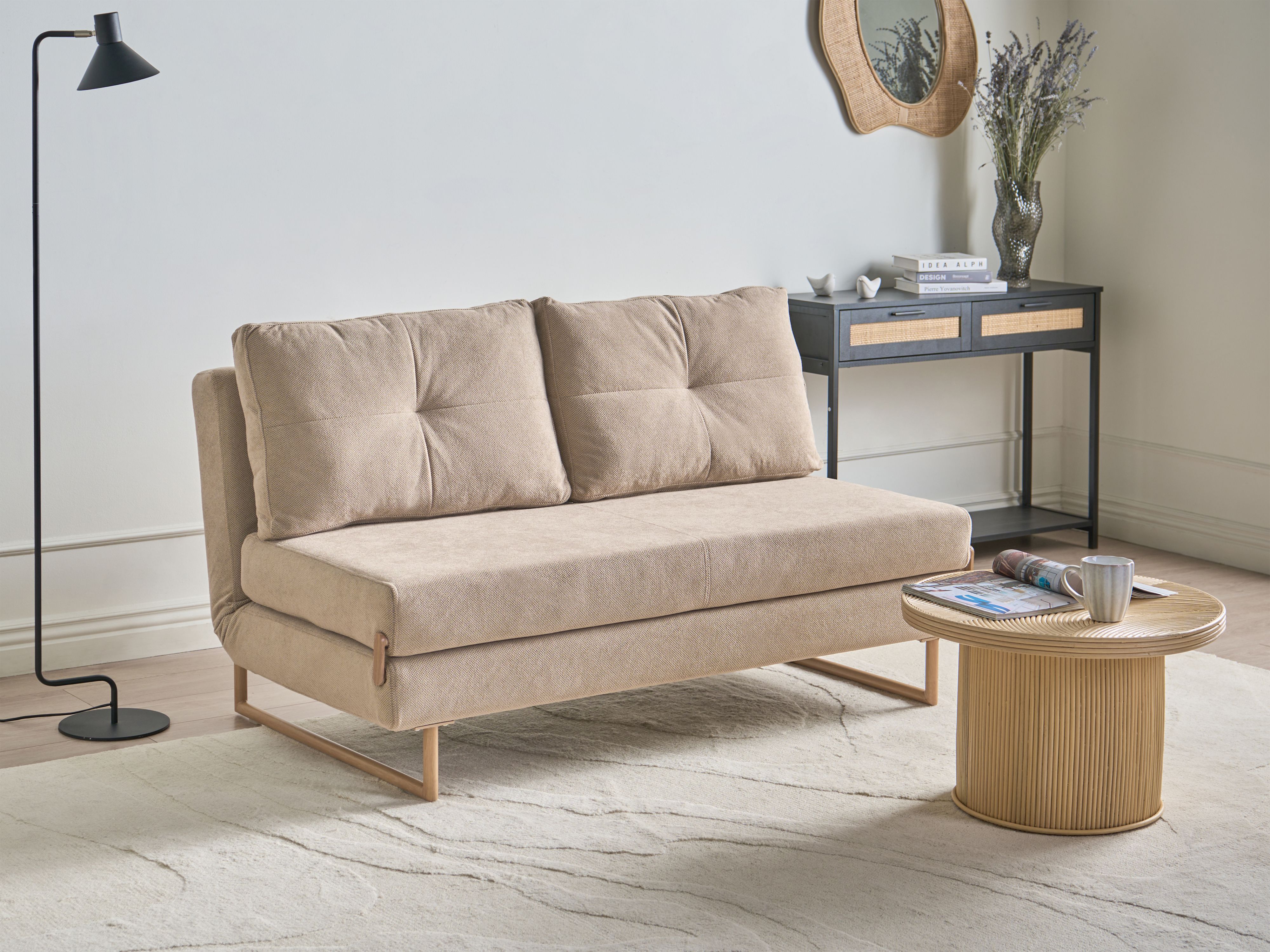 Sofa Bed 3 Seater JERSLEV Fabric Light Brown