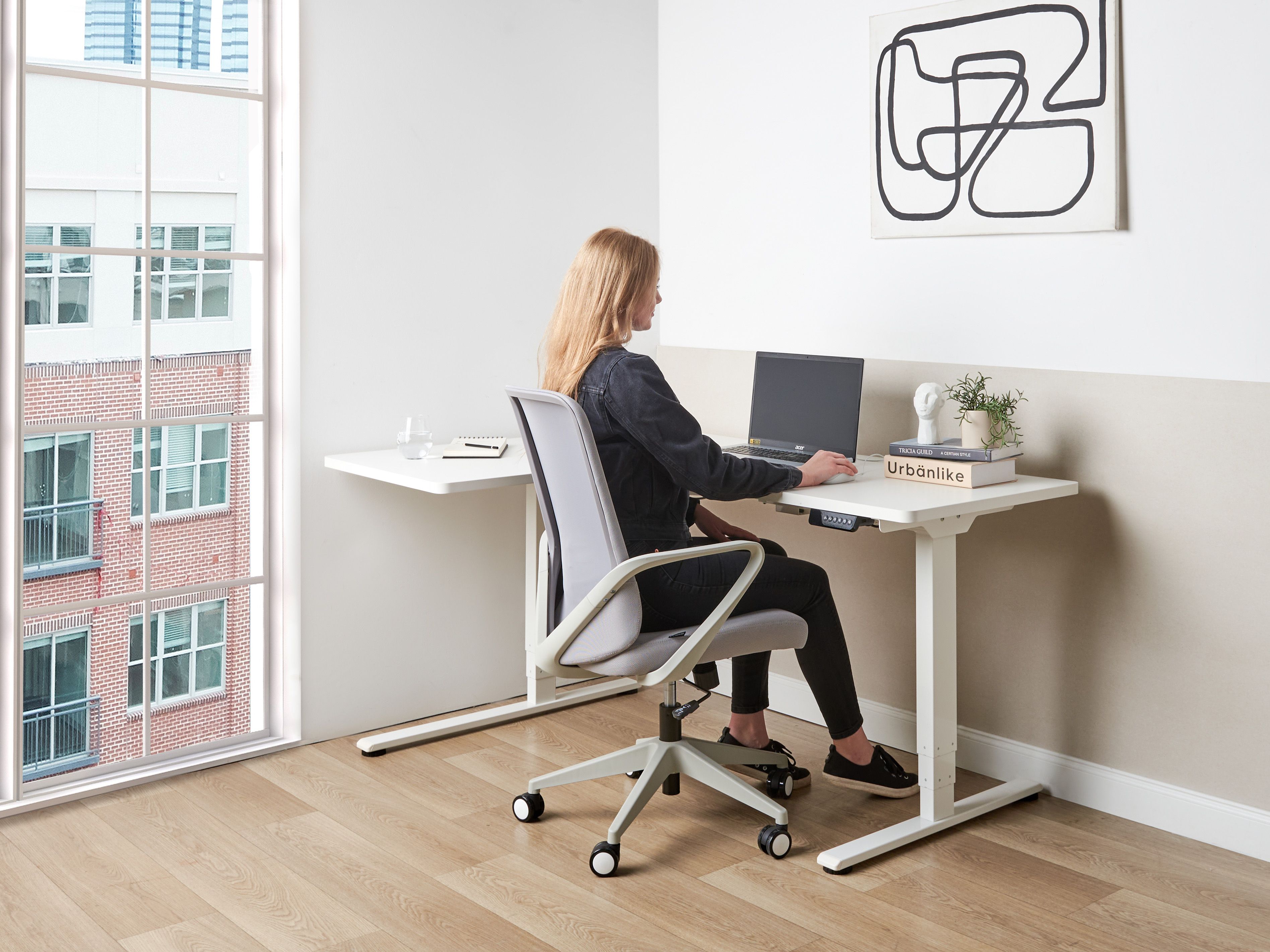Electric Adjustable Corner Desk DESTINES White 160 cm 109 cm Left Hand