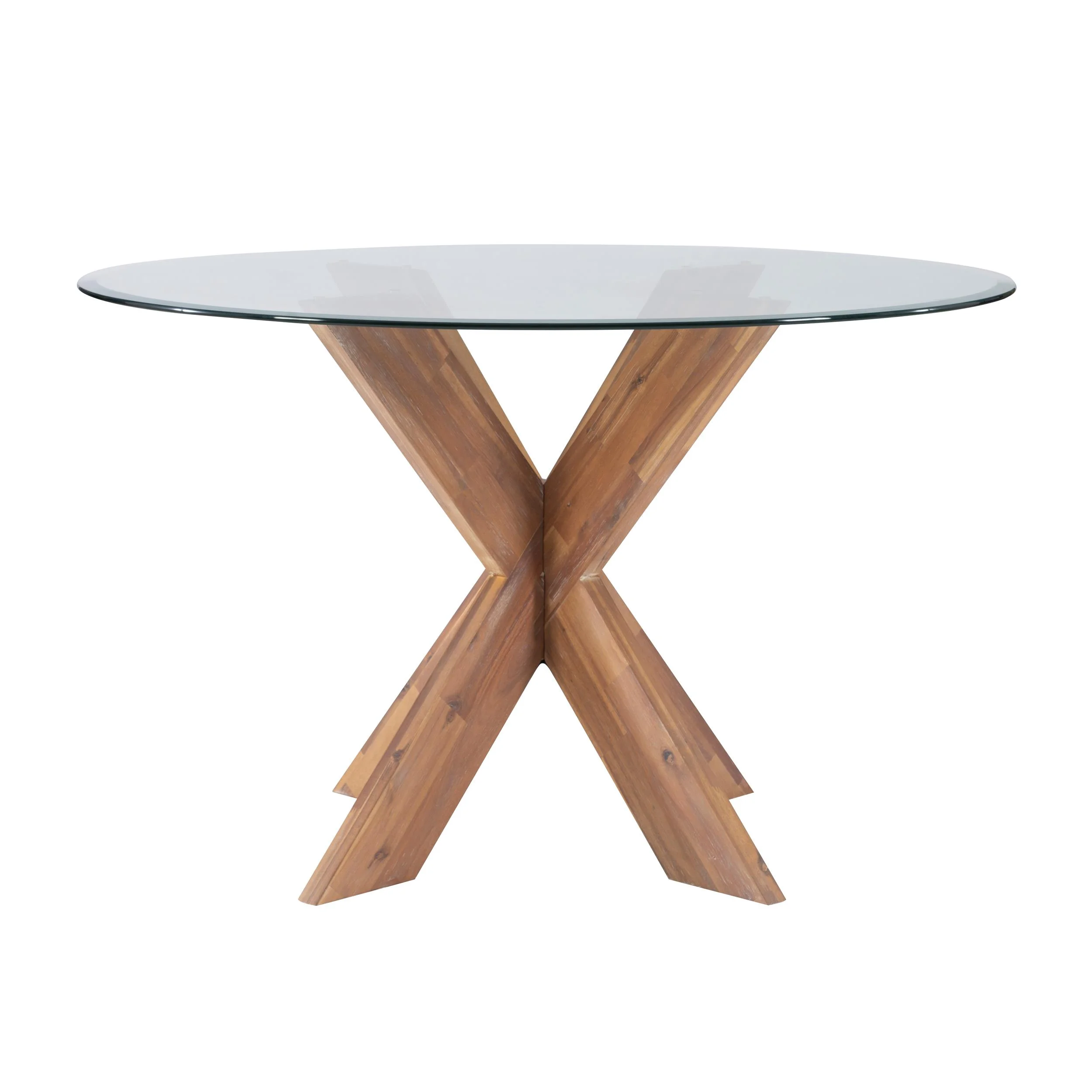 Linon Hale X Base Wood Dining Table With Glass in Natural Brown