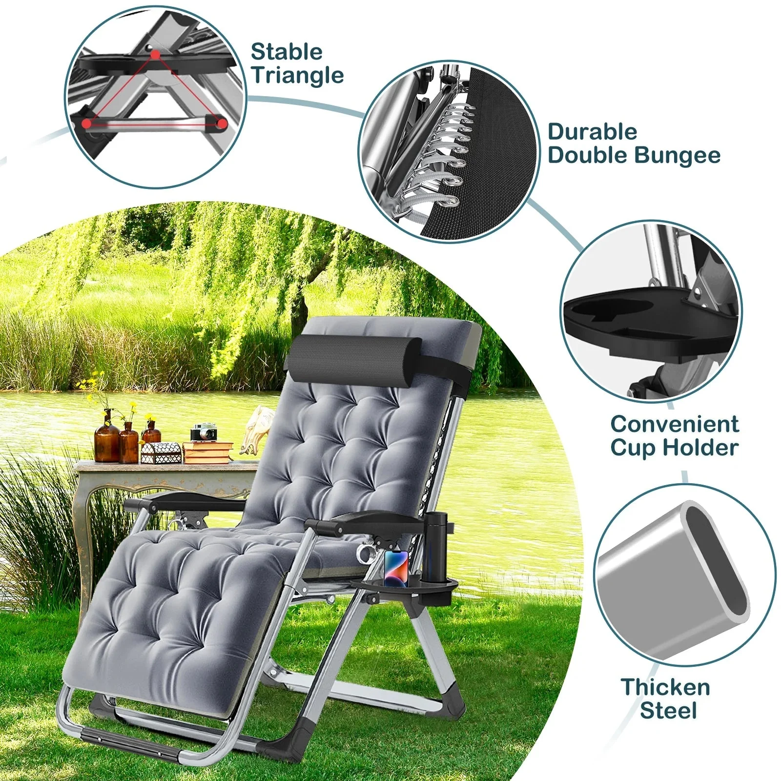NAIZEA Zero Gravity Lawn Recliner Chairs, 2 Pack, Black - Image 55 NAIZEA Zero Gravity Lawn Recliner Chairs, 2 Pack, Black - Image 55