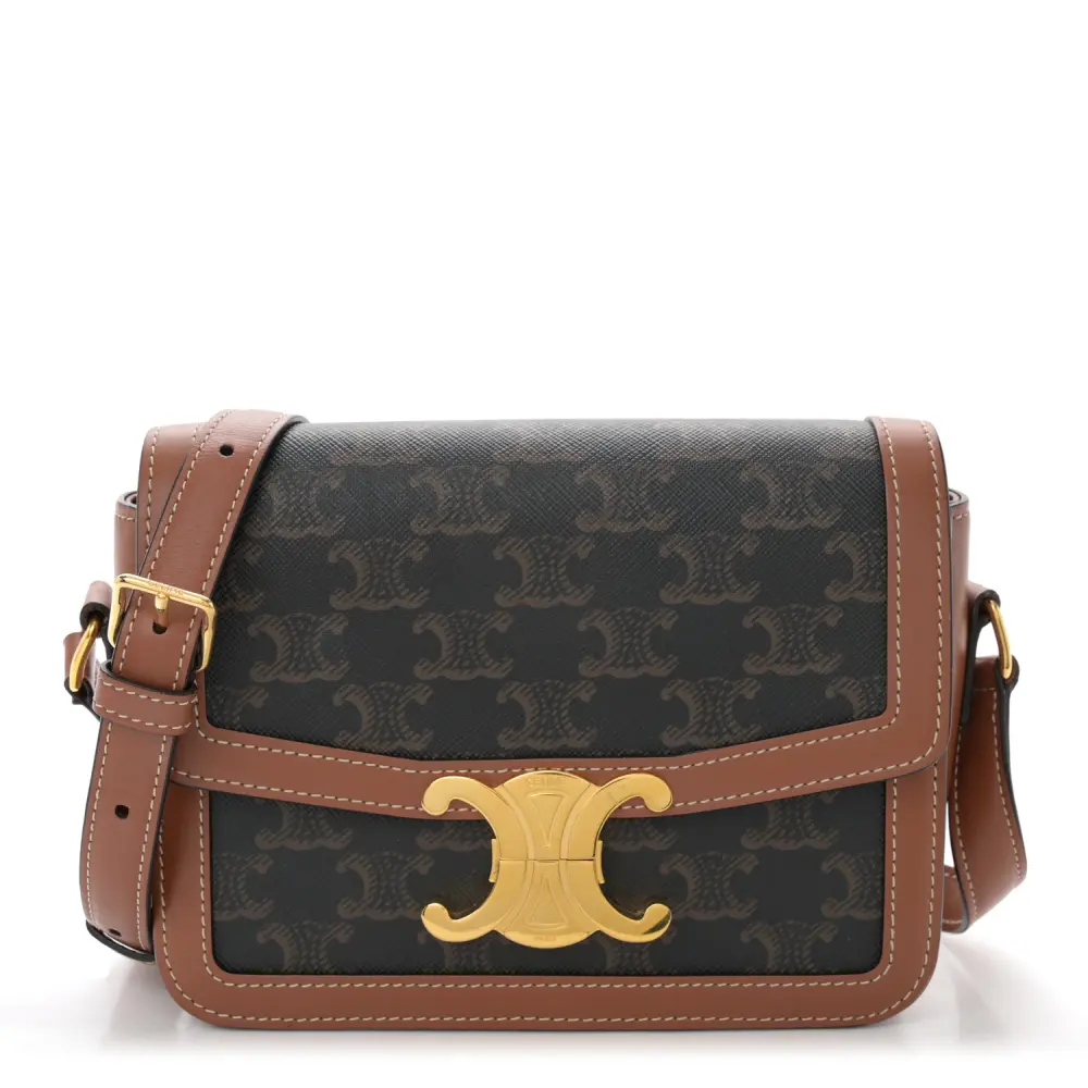 Celine Replica Handbags in Tan Calfskin Leather & Canvas