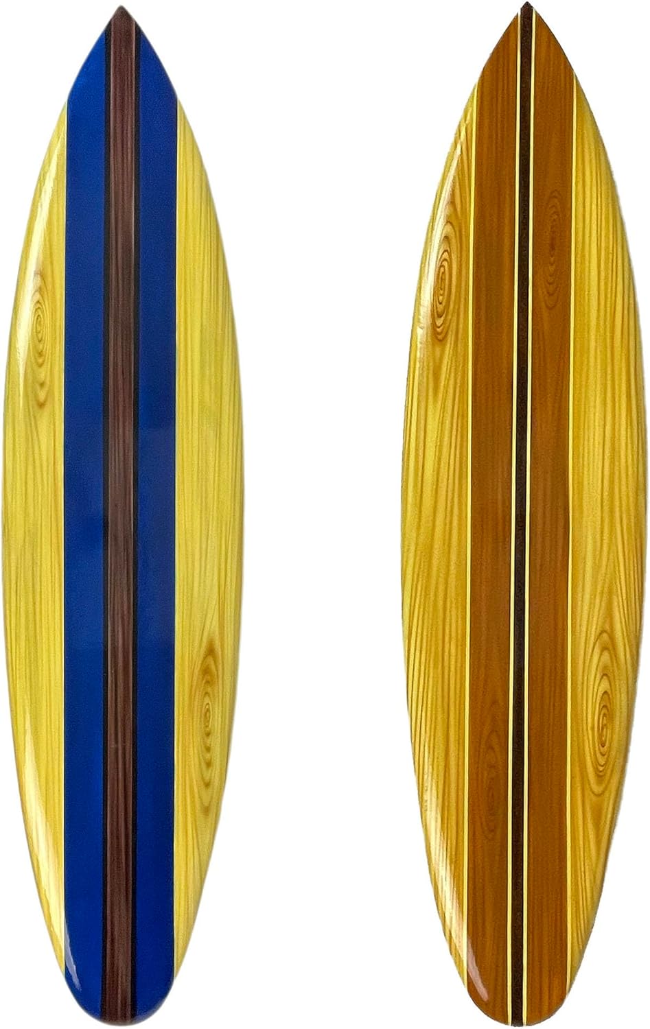 Zeckos Set of 2 Hand Carved Wooden Striped Surfboard Wall Decor Hangings - 39 Inches Long - Easy to Hang - Coastal Vibes, Bringing Beachside Serenity to Your Home