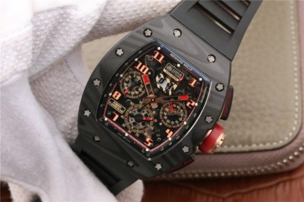 Replica Richard Mille RM011 NTPT Lotus F1 Team PVD Chronograph KVF Crystal Skeleton Dial Red Black Rubber Strap A7750 - Elite Watch Atelier