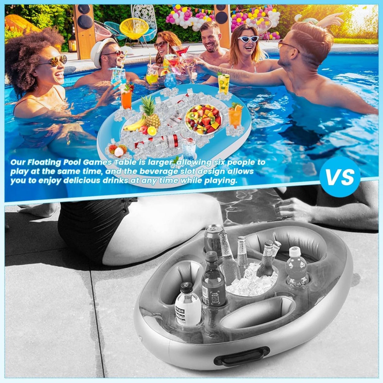 Extra Large Floating Games Table with Waterproof Playing Cards, Inflatable Pool Bar for Adults,Inflatable Food Drink Holder