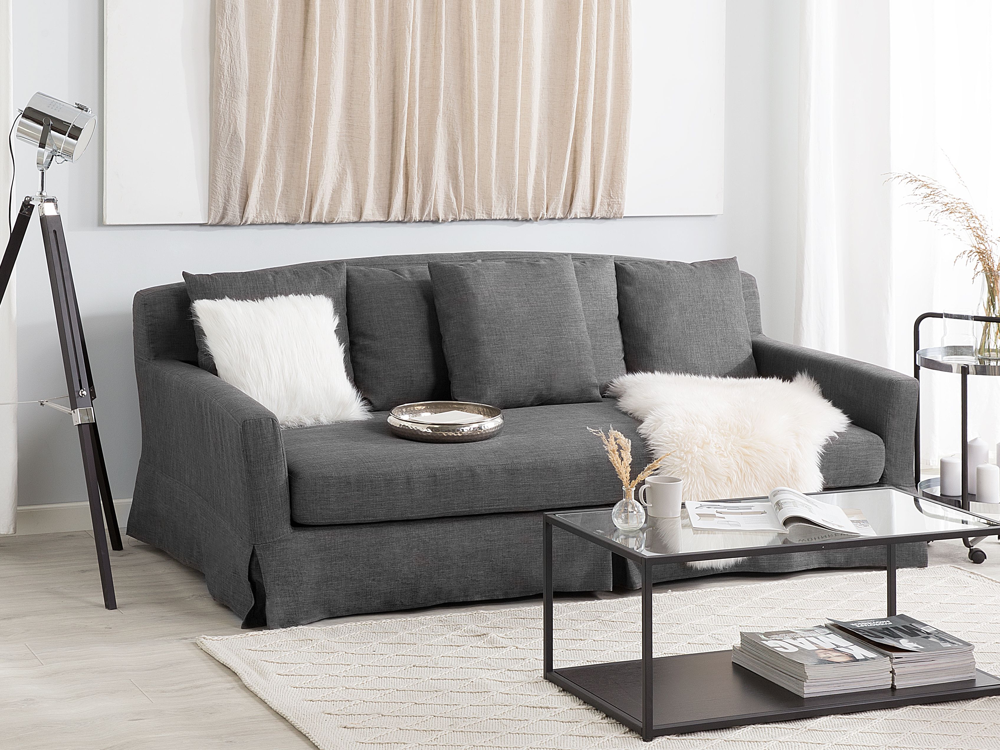 Sofa 3 Seater GILJA Fabric Dark Grey