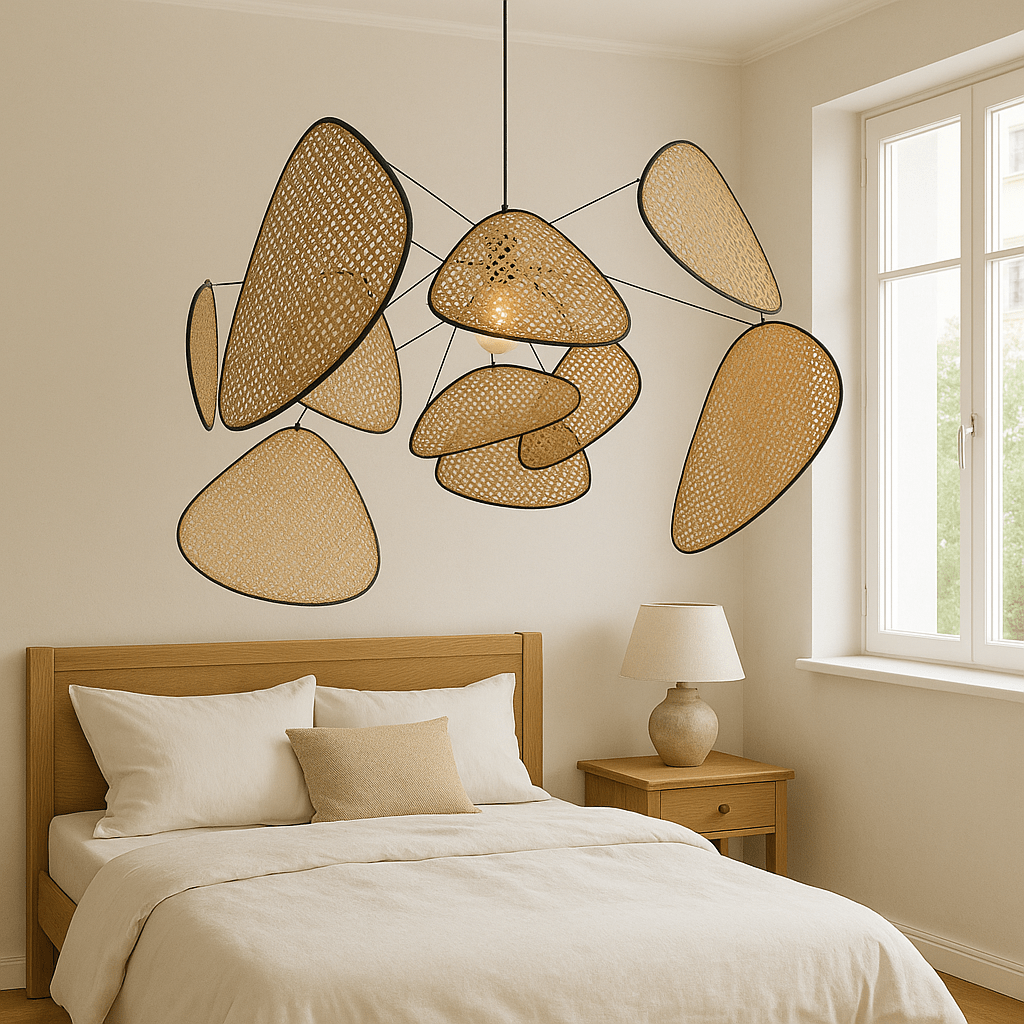 Rattan Hanglamp met Organische Vorm en LED Verlichting – 150cm Verstelbare Kabel