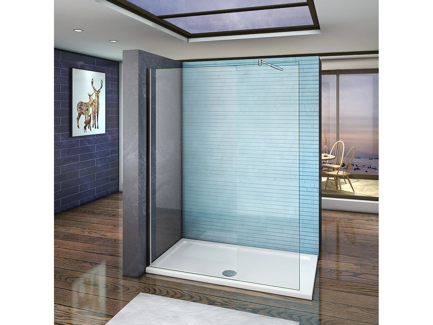 Paroi de douche fixe à l'italienne 120x200cm - 10mm verre trempé anticalcaire - Avec barre de fixation 70-120cm en cylindrique
