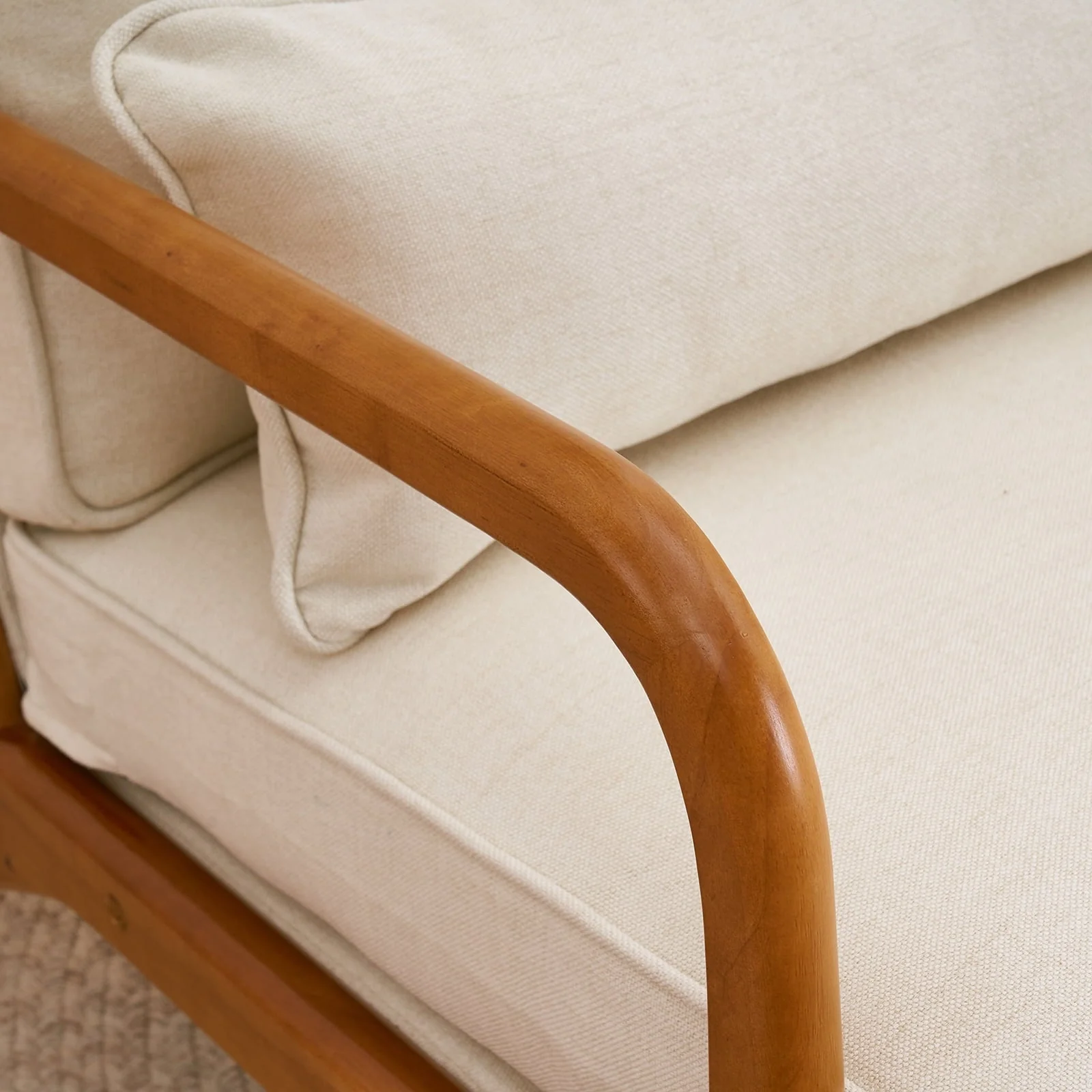 UBesGoo Modern Arm Chair Linen Fabric Upholstered Comfy Reading Accent Chair with Solid Wood Frame Beige - Image 7