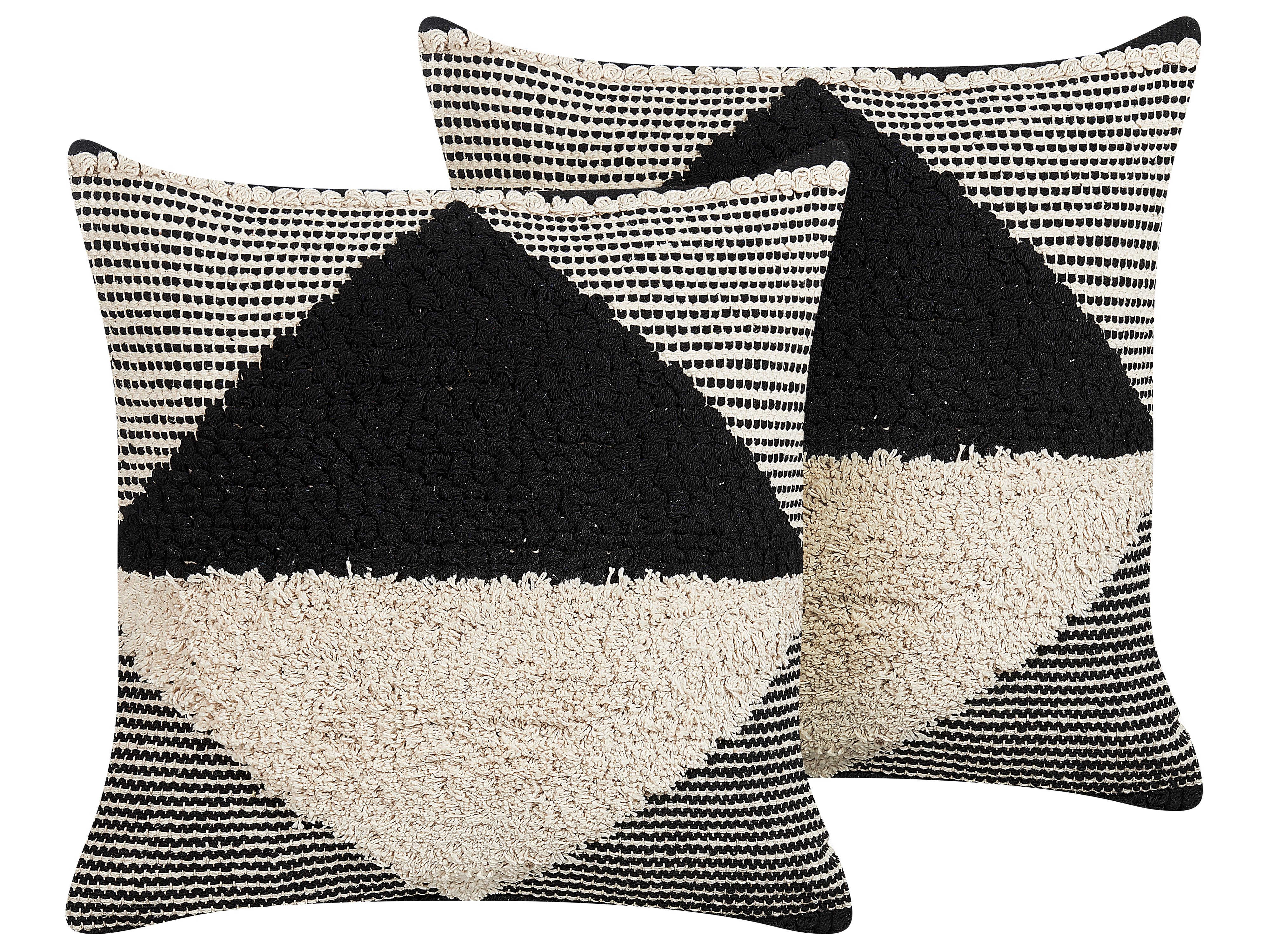 Set of 2 Decorative Cushions KHORA Cotton 50 x 50 cm Black Geometric Pattern